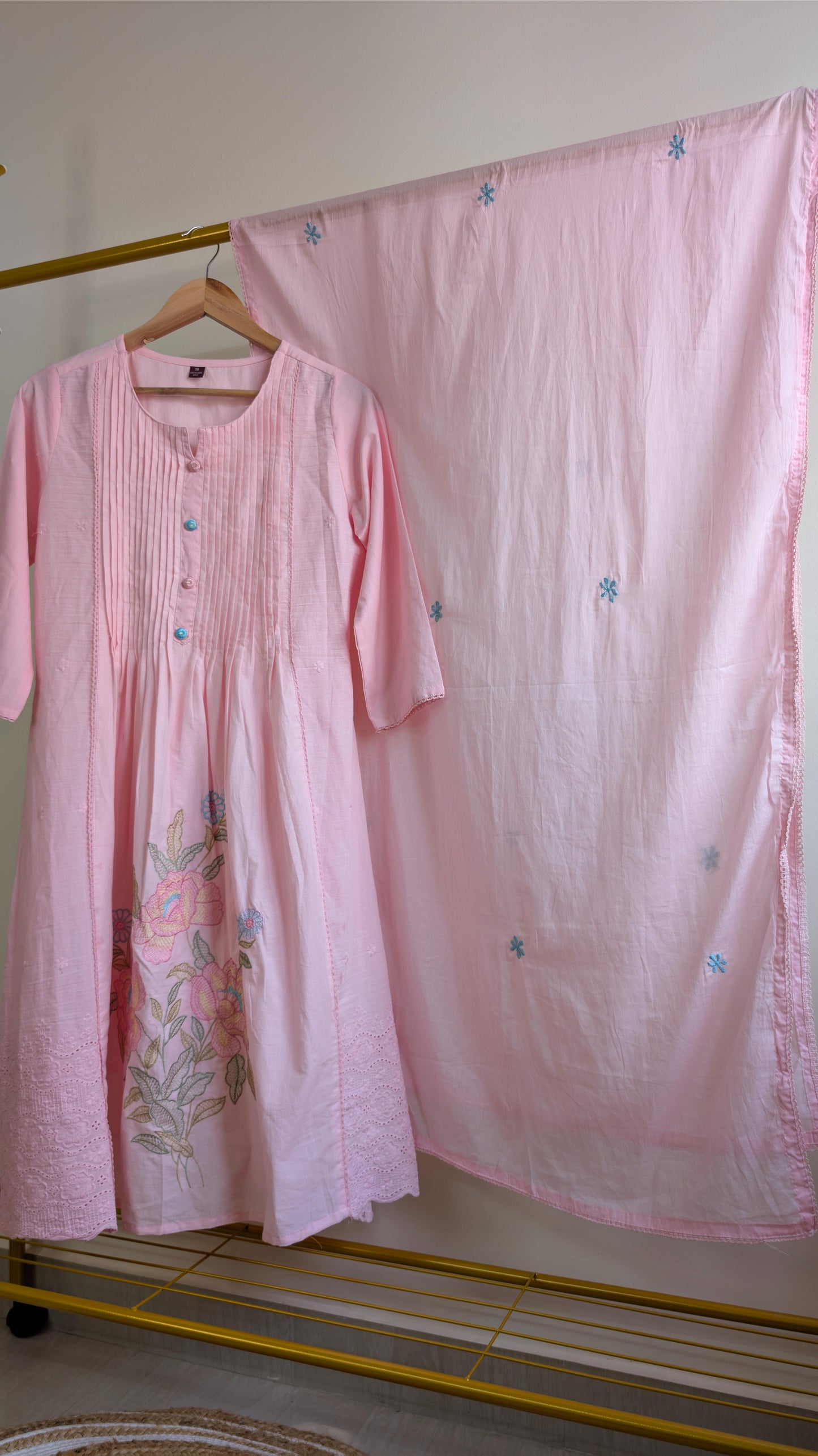 Premium Pink Mul Cotton Kurti with Embroidery & Pintuck Detailing (AC00012)