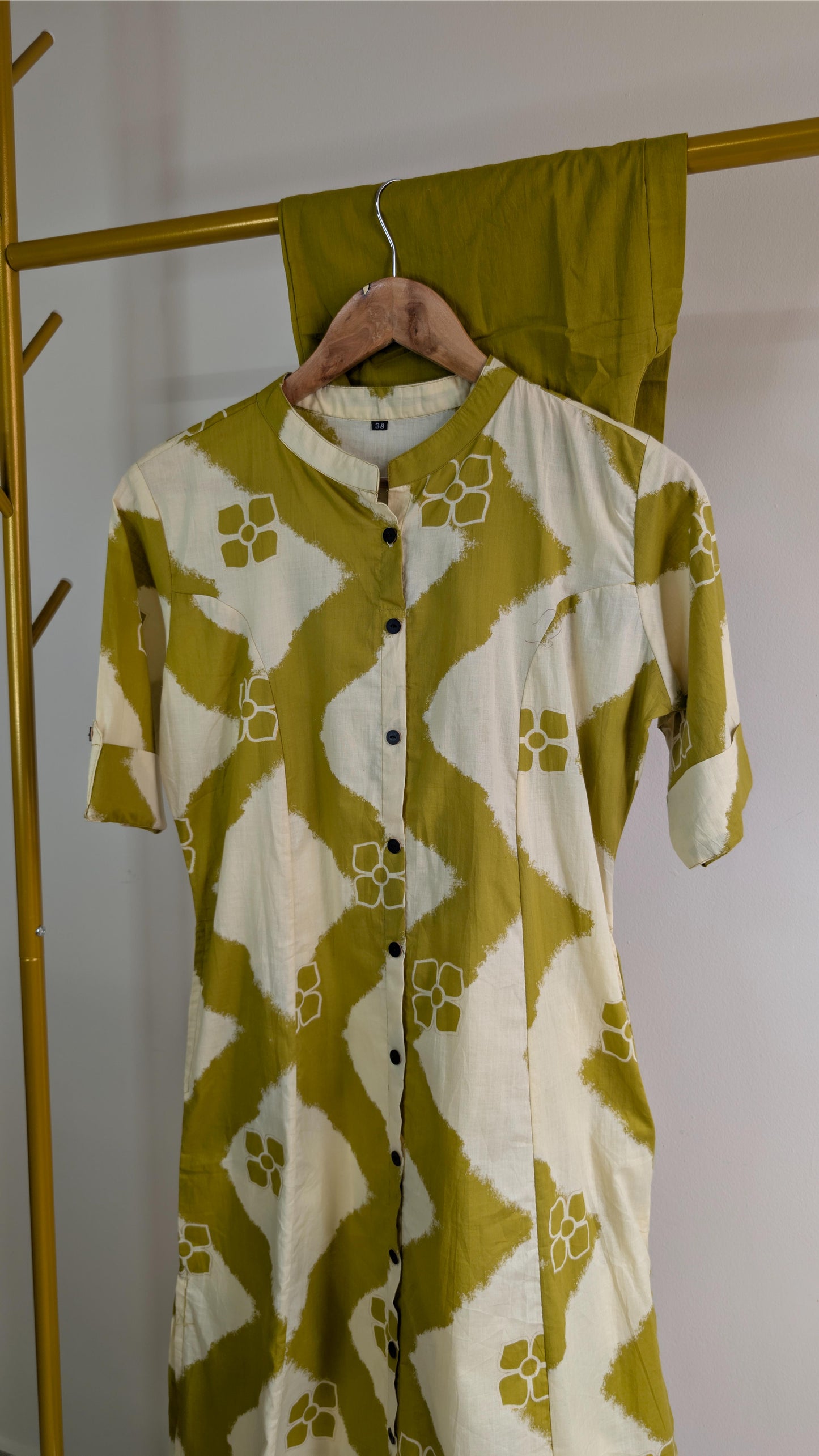 Geometric Print Button-Down Cotton Kurti Set – Multiple Colors Available (AC00036)