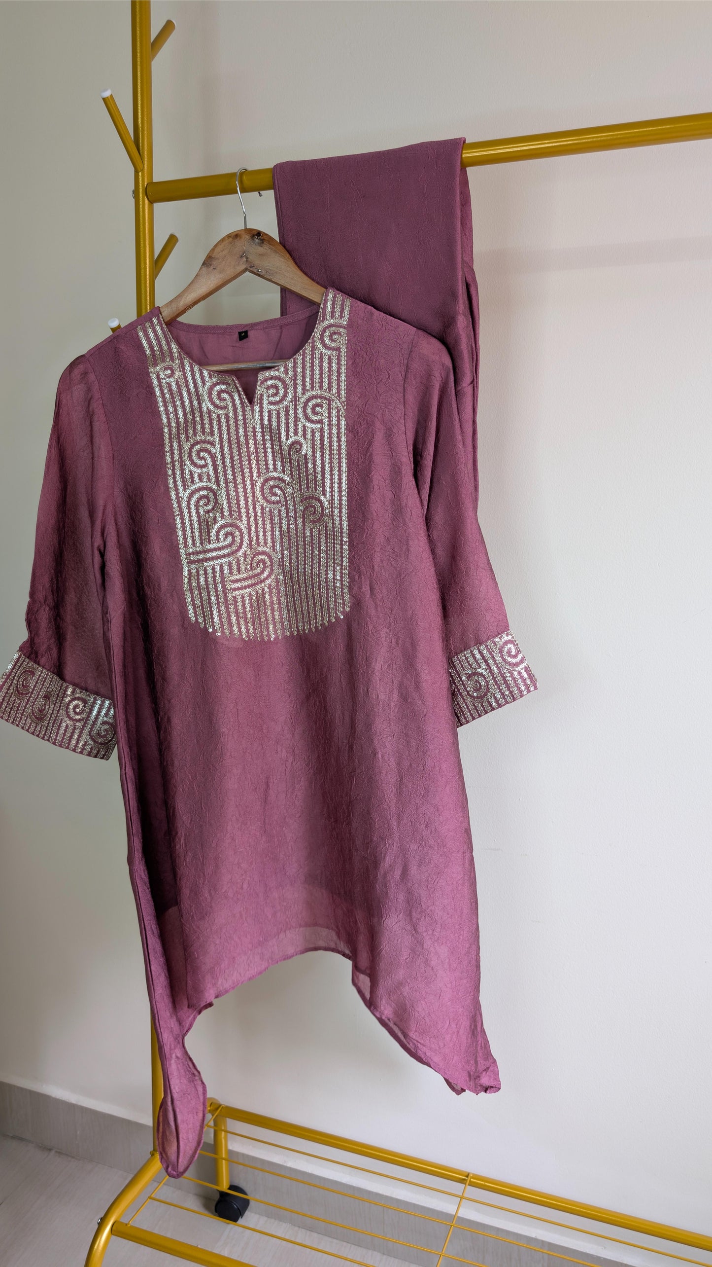 Elegant Mauve Co-Ord Set with Intricate White Embroidery – Soft Cotton Fabric (AC00030)