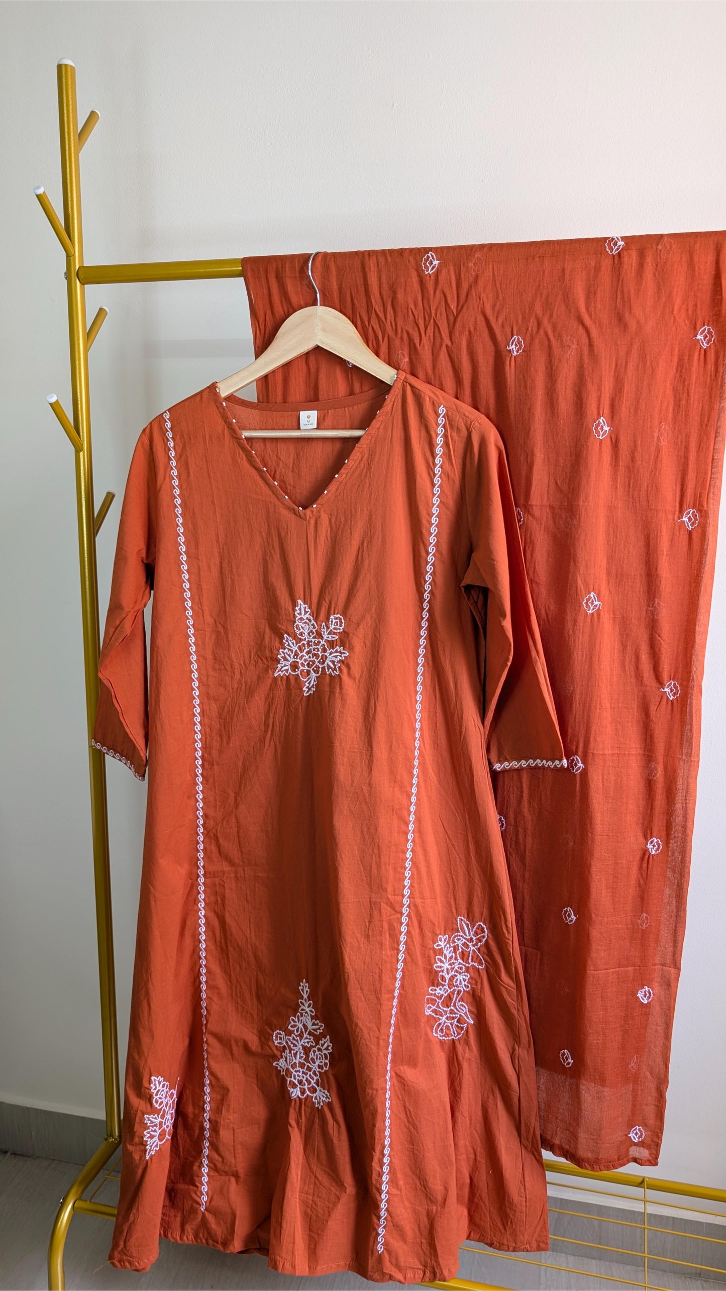 Premium Mul Cotton 3-Piece Kurti Set for Women – Soft & Breathable Ethnic Wear in Orange & Purple (AC00031)