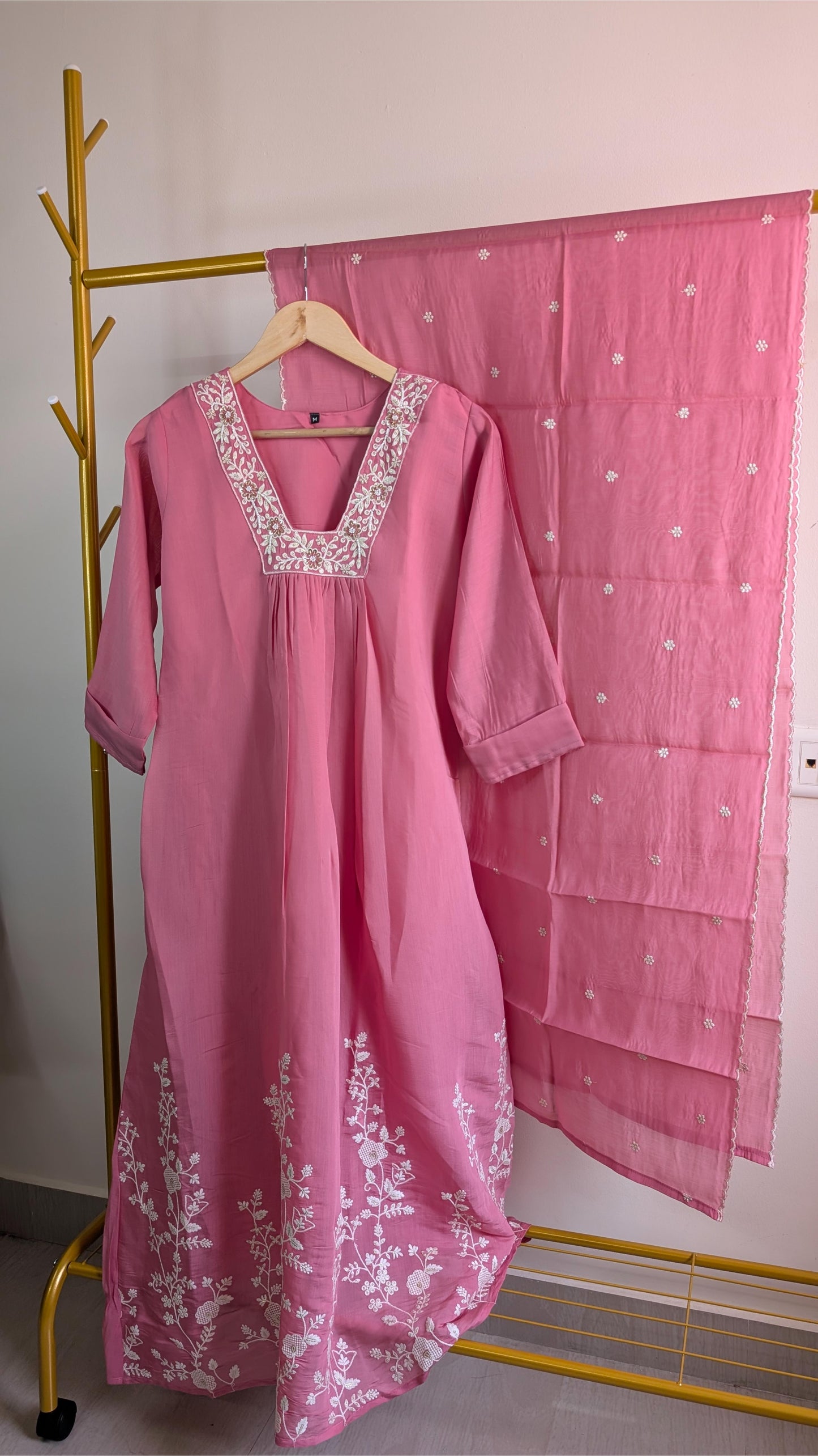 Elegant Thread Work Mul Chanderi Kurti Set with Embroidered Details (AC00046)