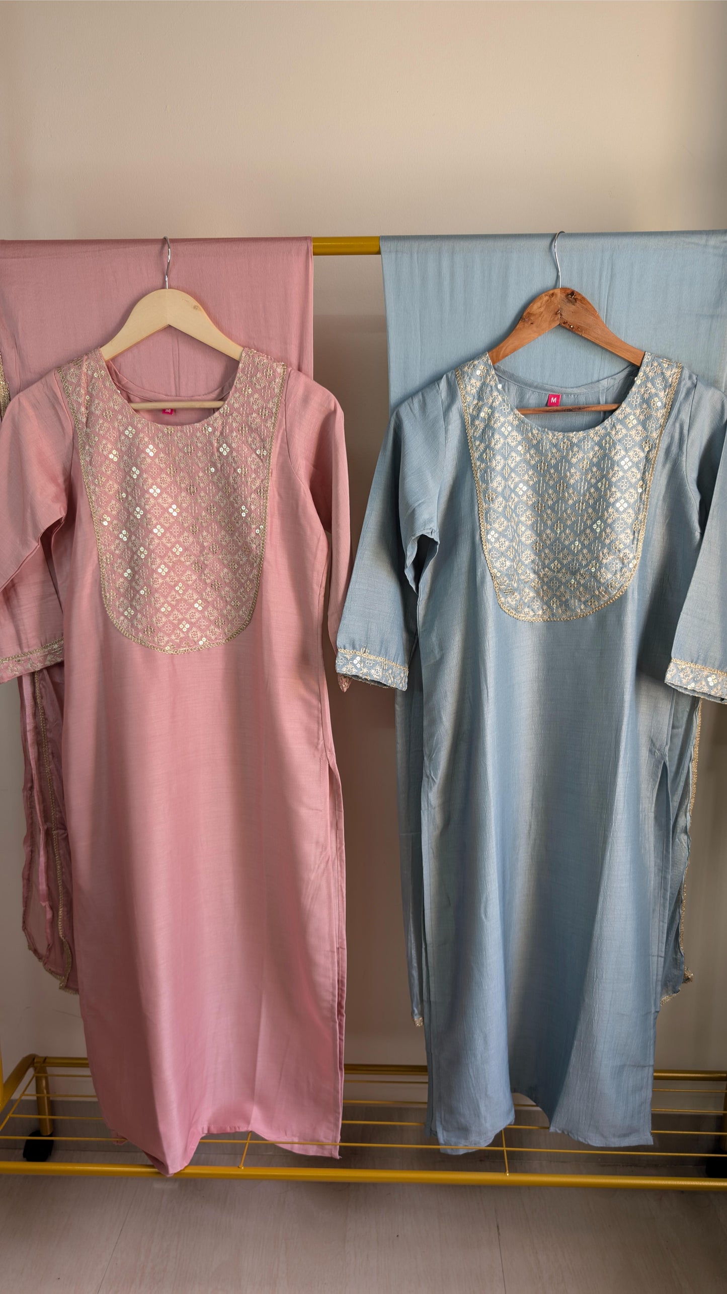 Chinnon 3-Piece Embroidered Kurti Set in Pink & Blue (AC00048)