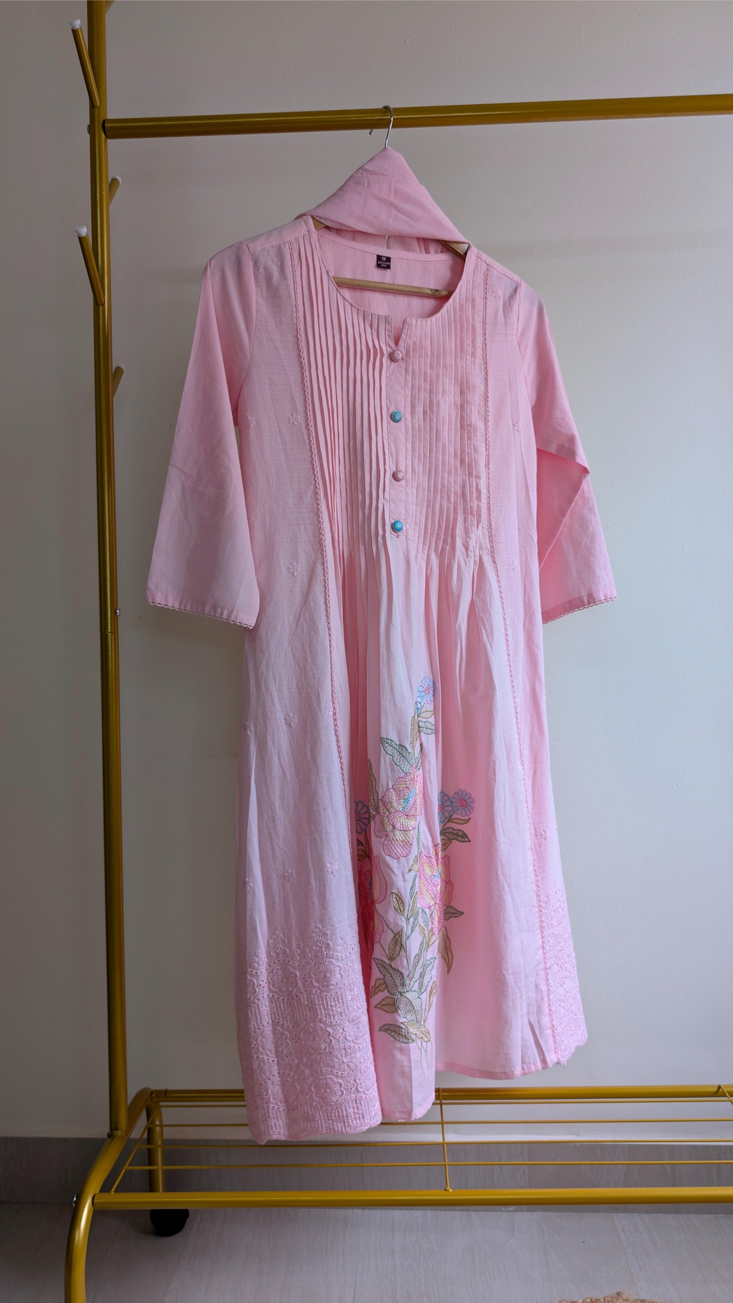 Premium Pink Mul Cotton Kurti with Embroidery & Pintuck Detailing (AC00012)