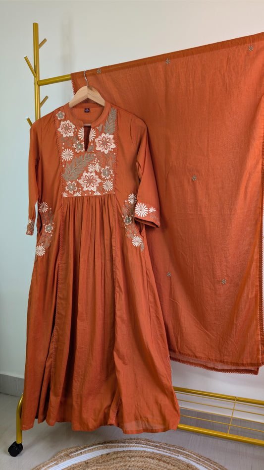 Premium Orange Mul Cotton Kurti Set with Dupatta – Comfortable & Elegant Ethnic Wear (AC00019)