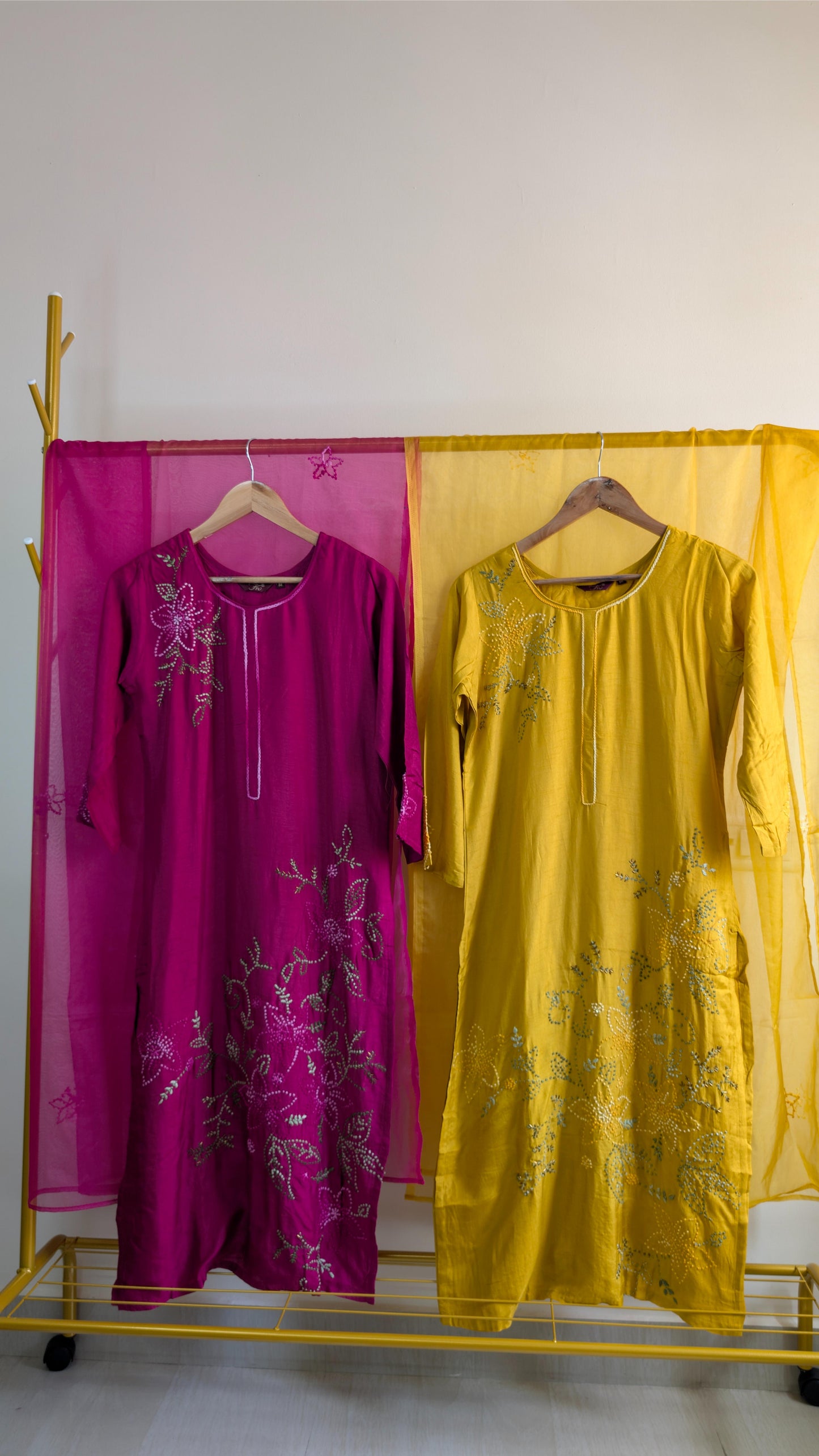 Cotton-Silk 3-Piece Kurti Set with Delicate Floral Handwork (AC00006)