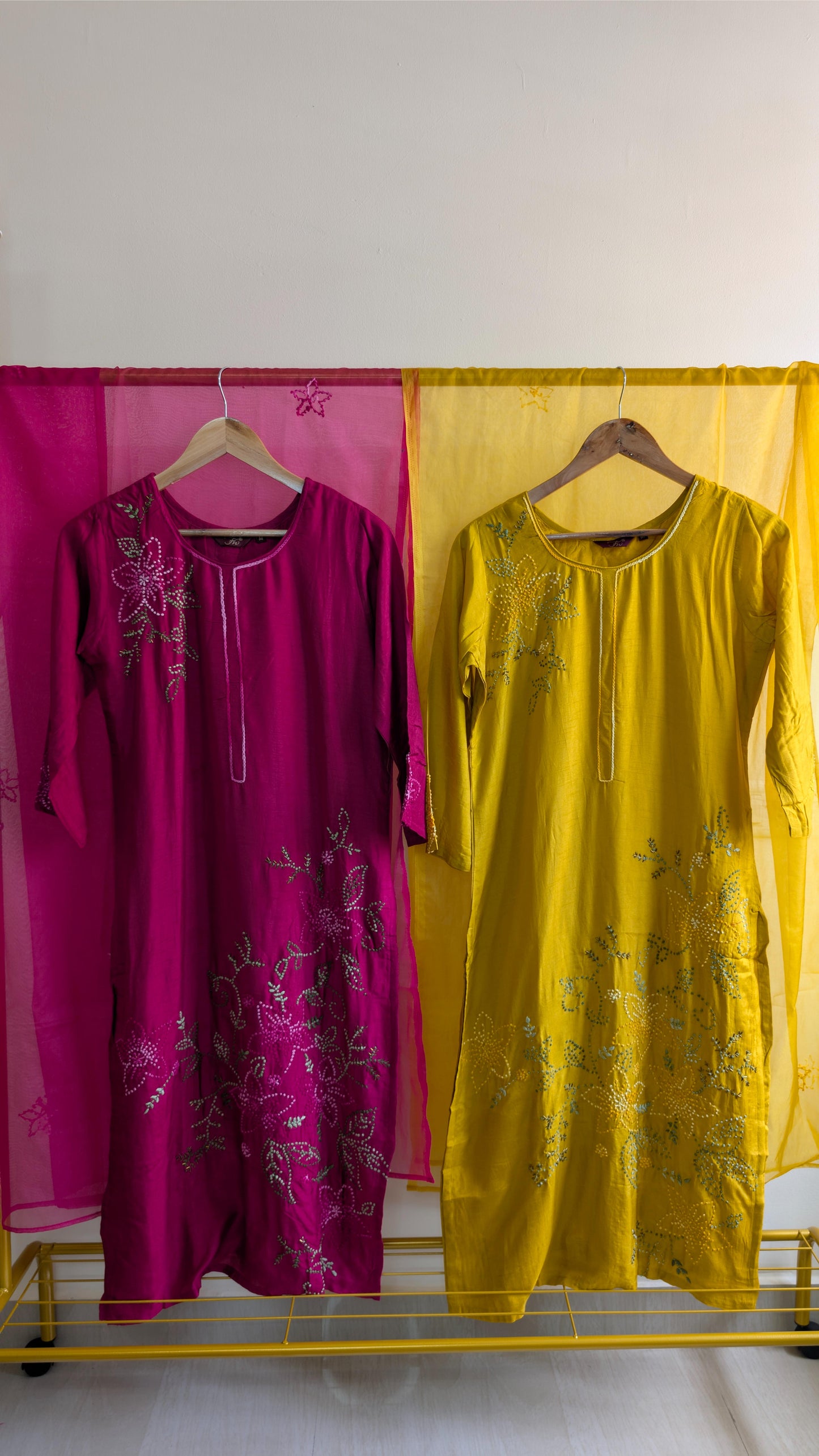 Cotton-Silk 3-Piece Kurti Set with Delicate Floral Handwork (AC00006)