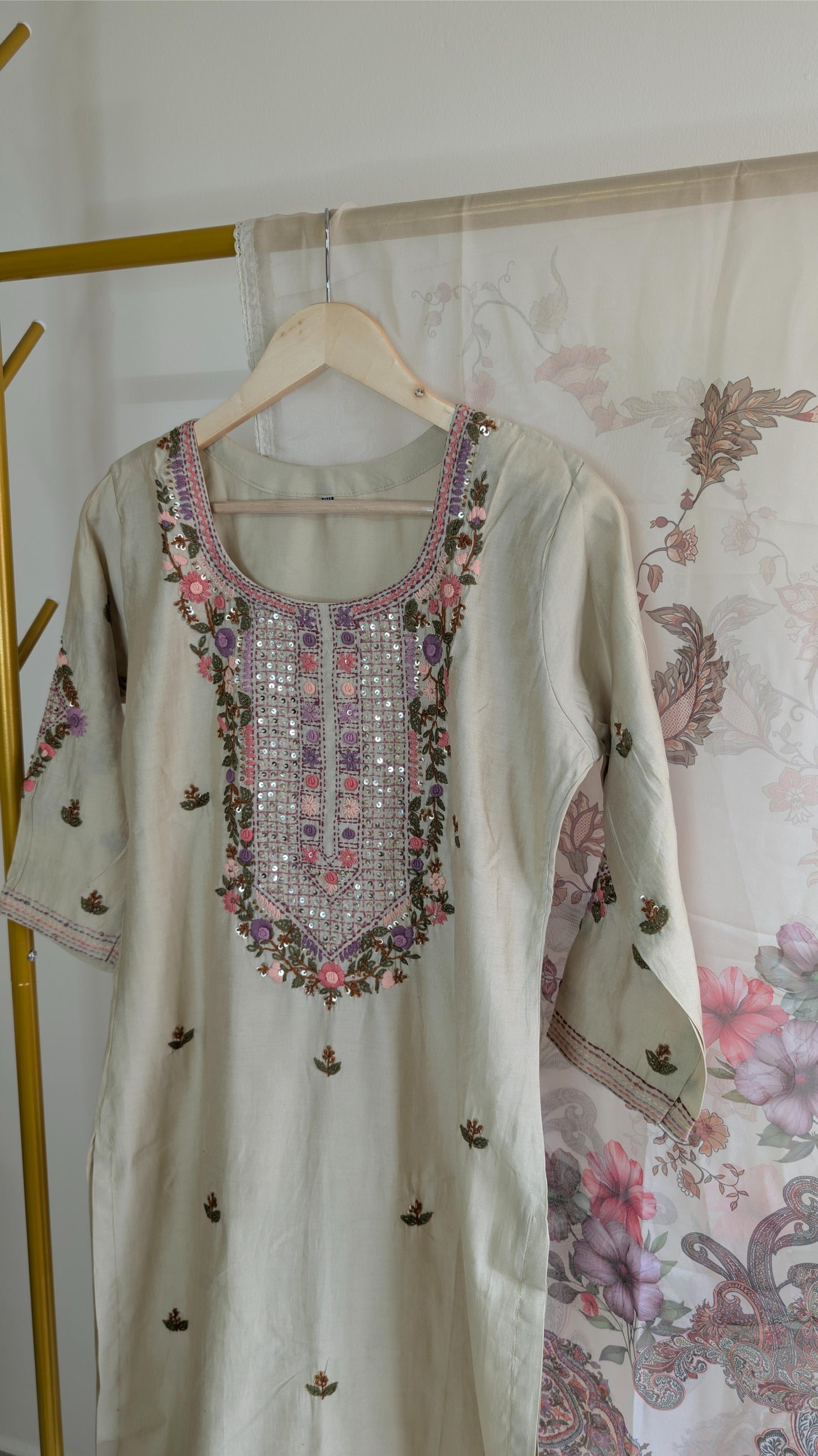 Elegant 3-Piece Embroidered Suit Set with Printed Dupatta (AC00018)