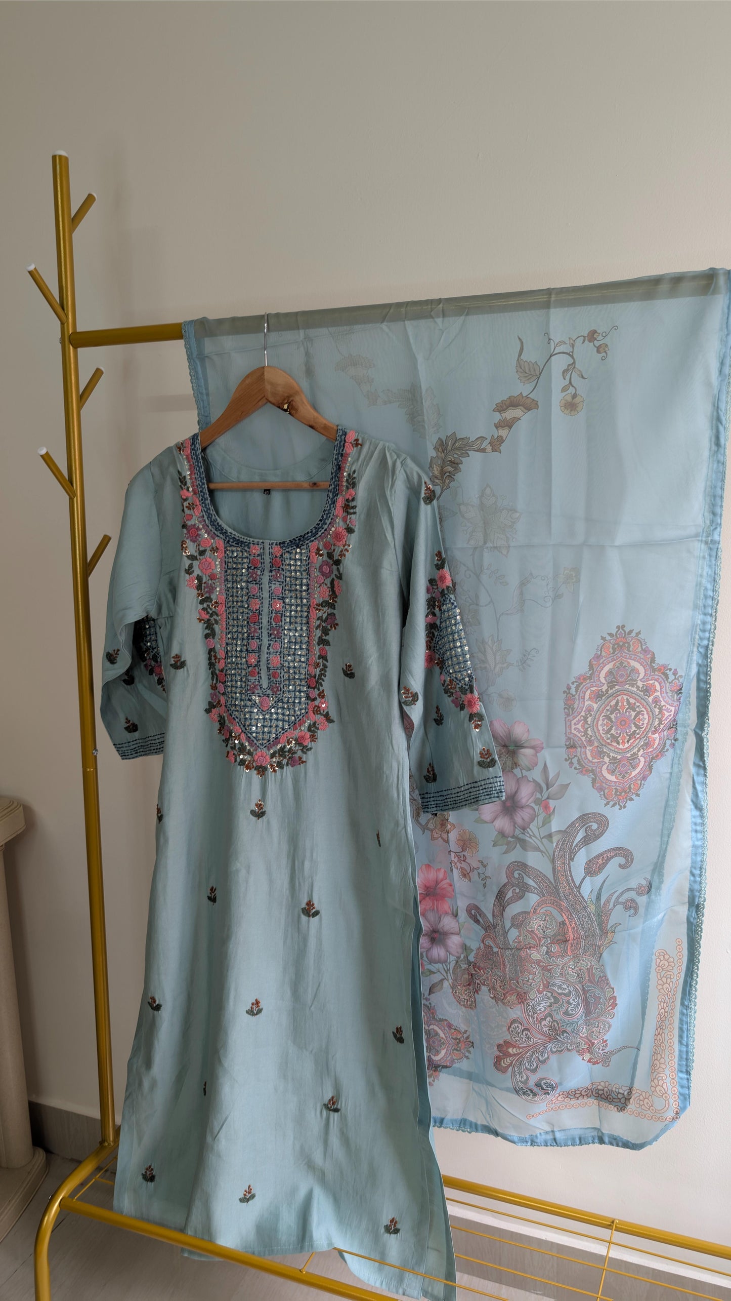 Elegant 3-Piece Embroidered Suit Set with Printed Dupatta (AC00018)