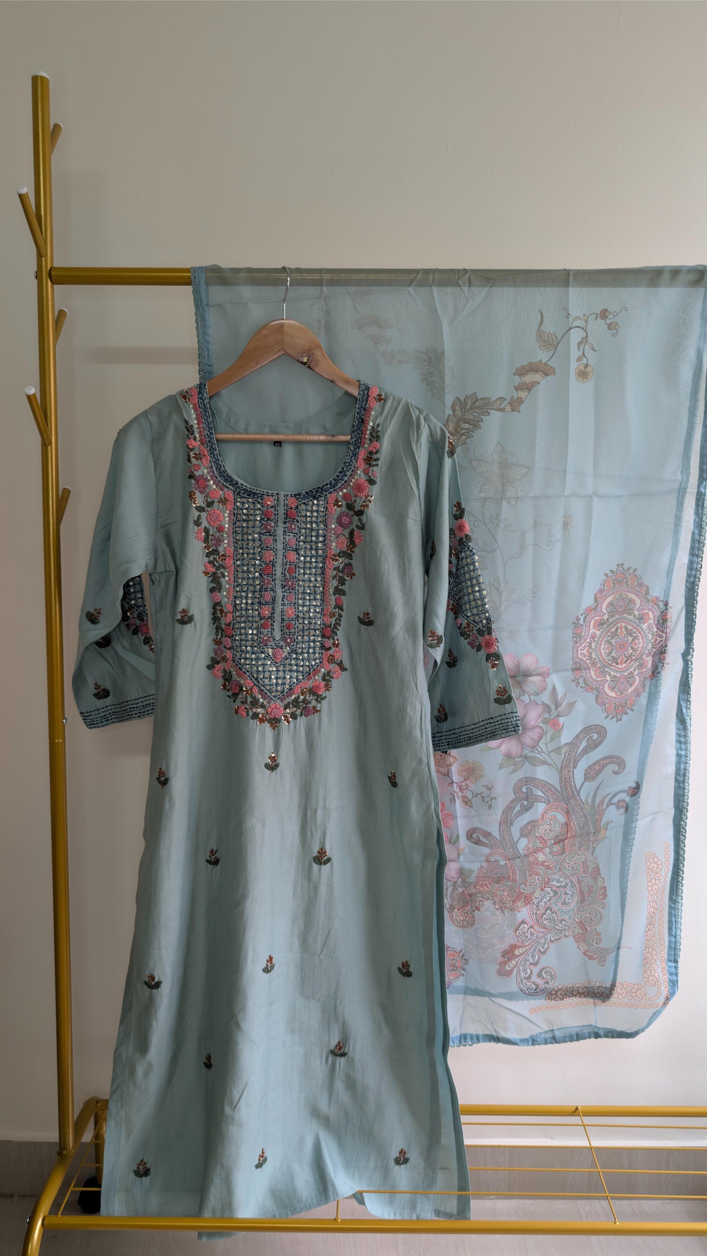 Elegant 3-Piece Embroidered Suit Set with Printed Dupatta (AC00018)