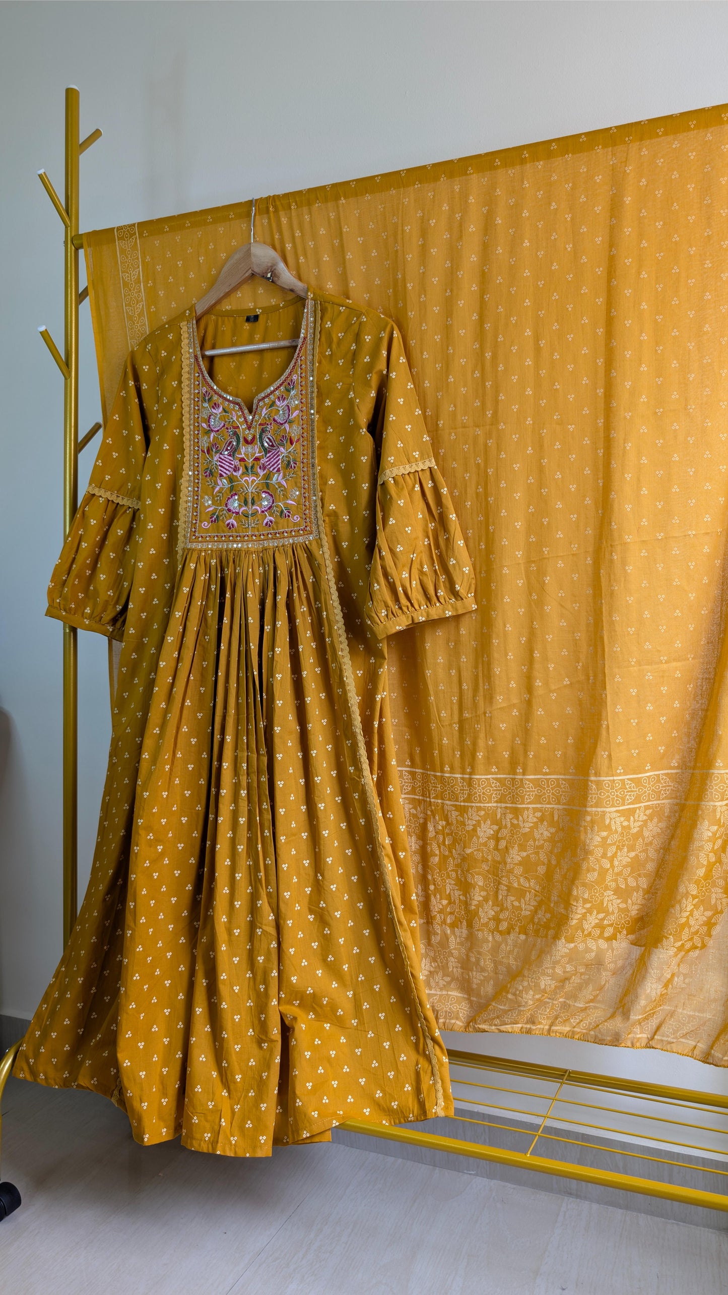 Cotton Kurti Set with Embroidered Yoke (AC00002)