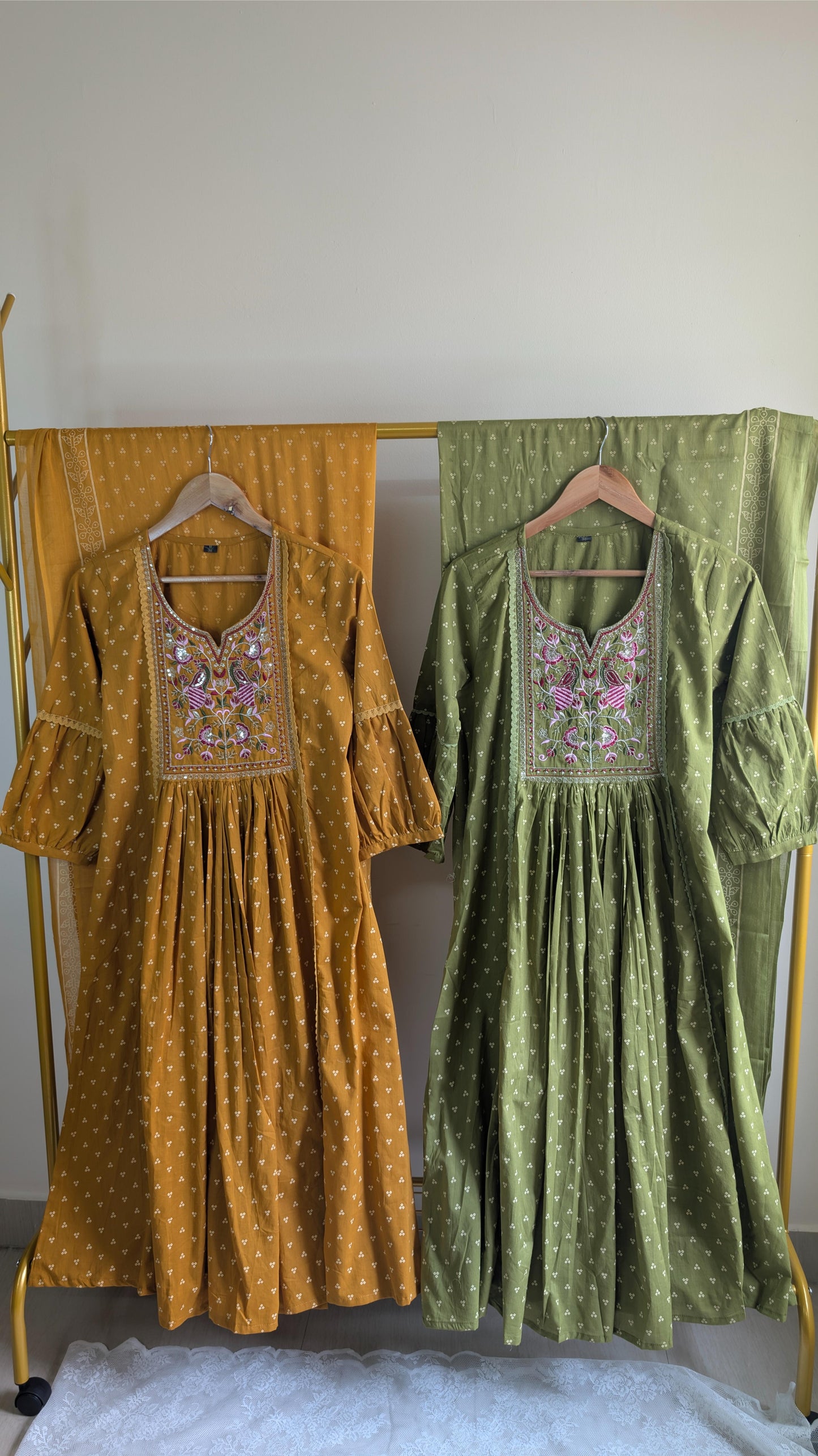 Cotton Kurti Set with Embroidered Yoke (AC00002)