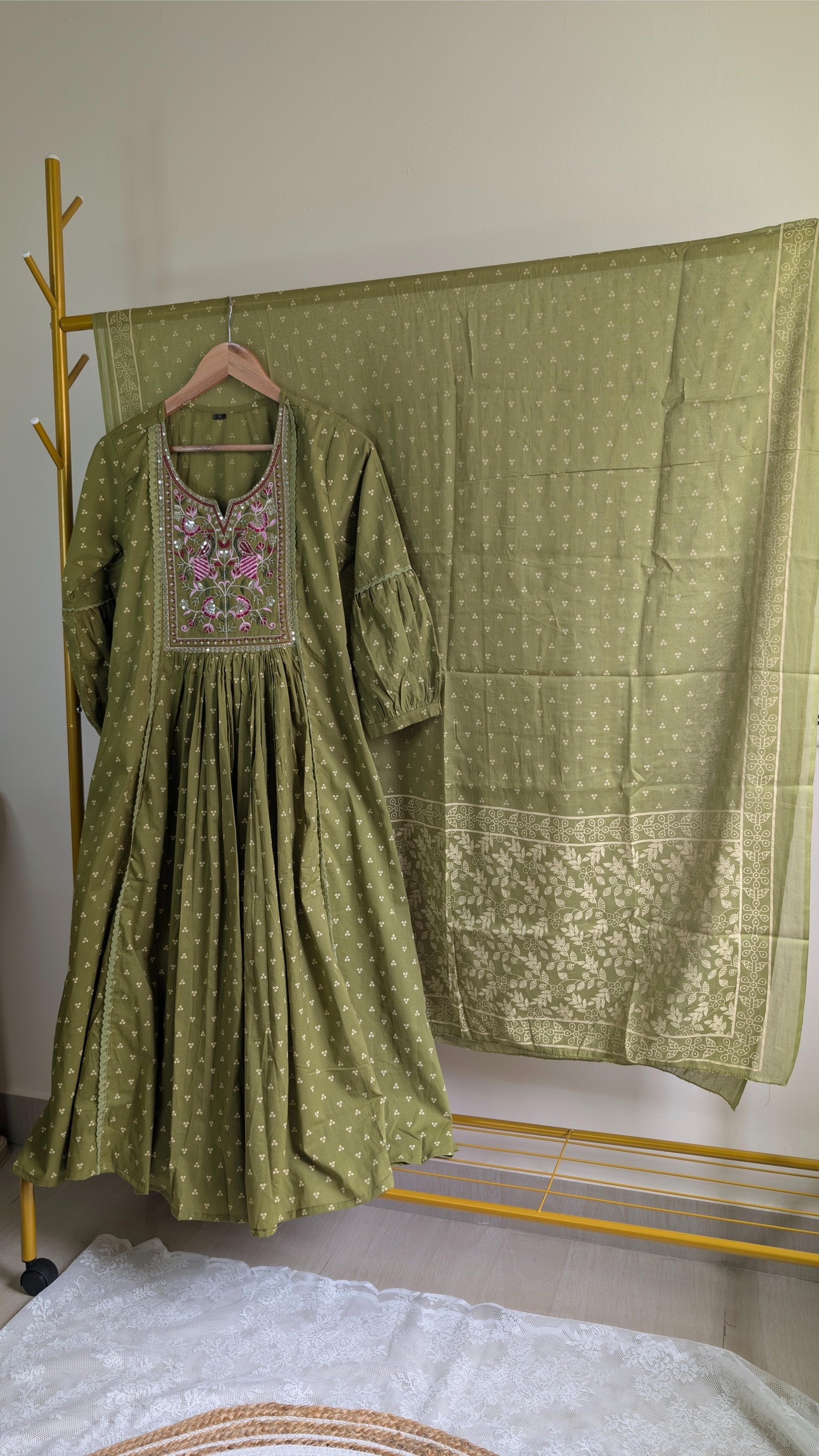 Cotton Kurti Set with Embroidered Yoke (AC00002)