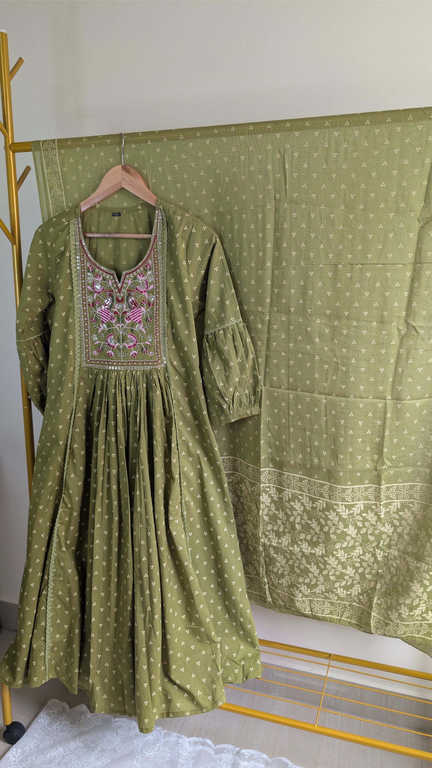 Cotton Kurti Set with Embroidered Yoke (AC00002)