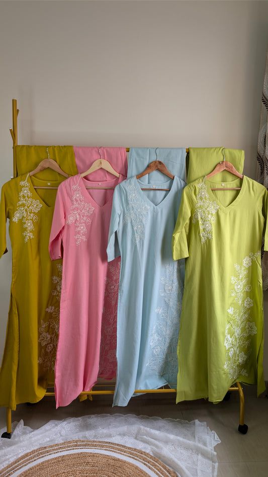 Elegant Embroidered Cotton Kurti Set – Multiple Colors Available (AC00041)