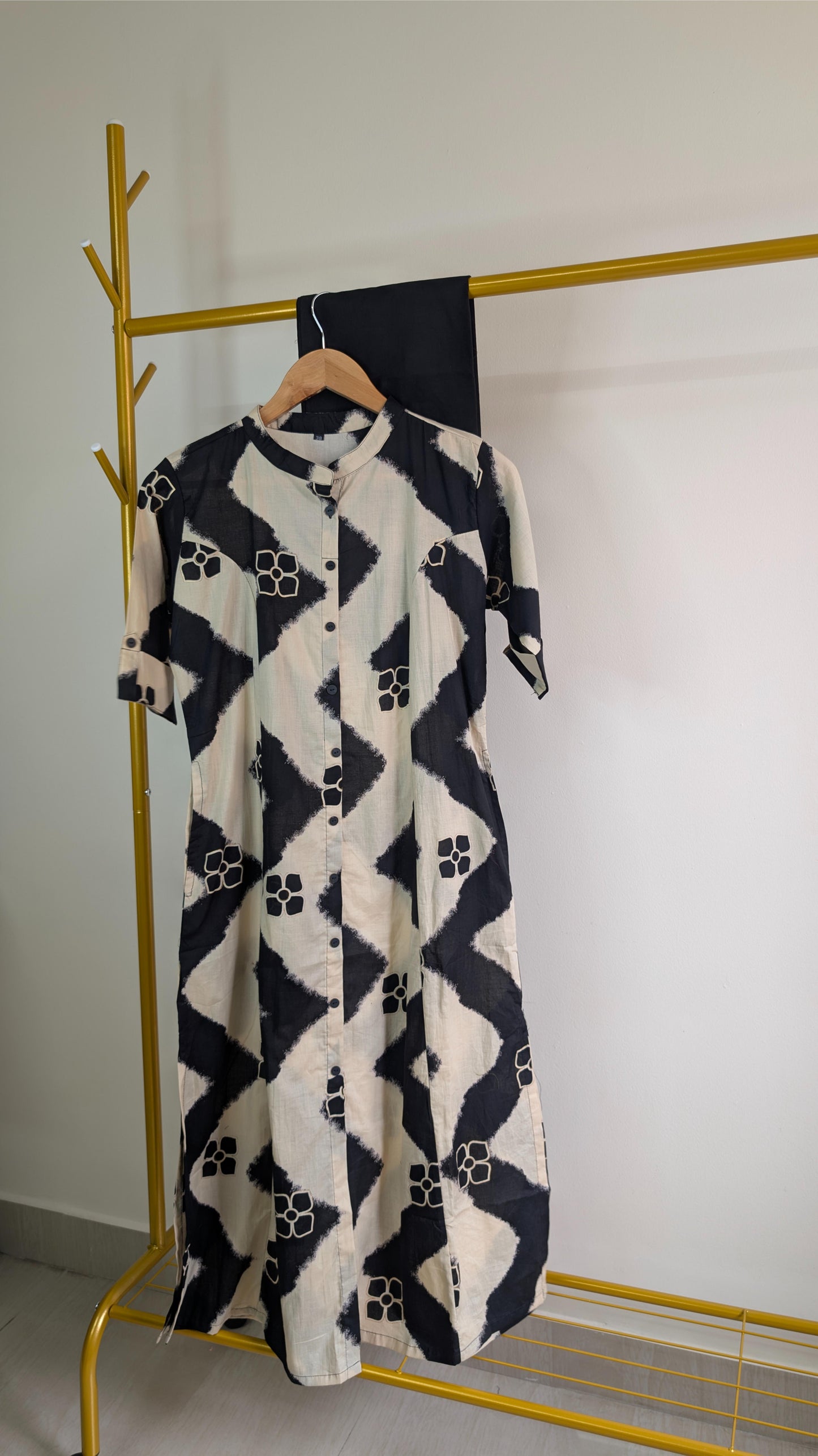 Geometric Print Button-Down Cotton Kurti Set – Multiple Colors Available (AC00036)