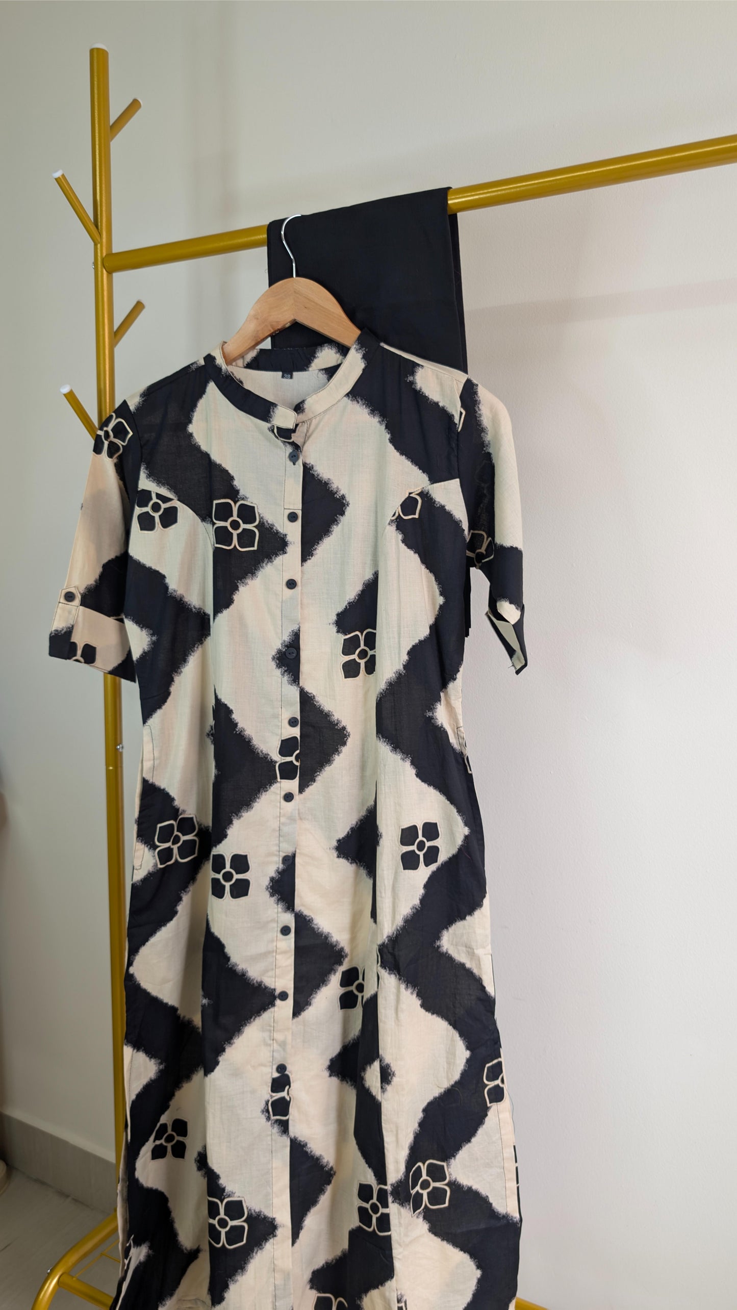 Geometric Print Button-Down Cotton Kurti Set – Multiple Colors Available (AC00036)