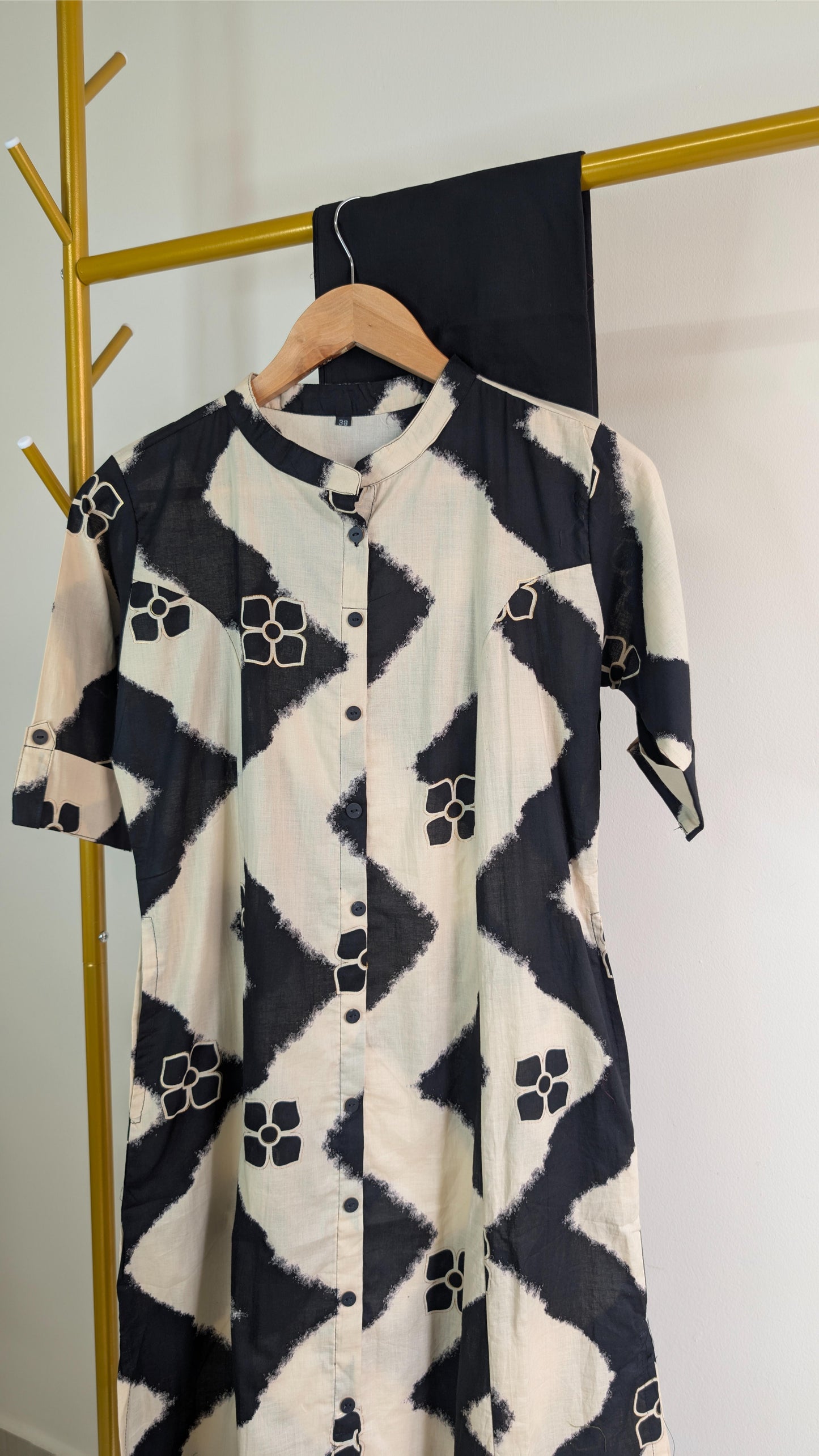 Geometric Print Button-Down Cotton Kurti Set – Multiple Colors Available (AC00036)