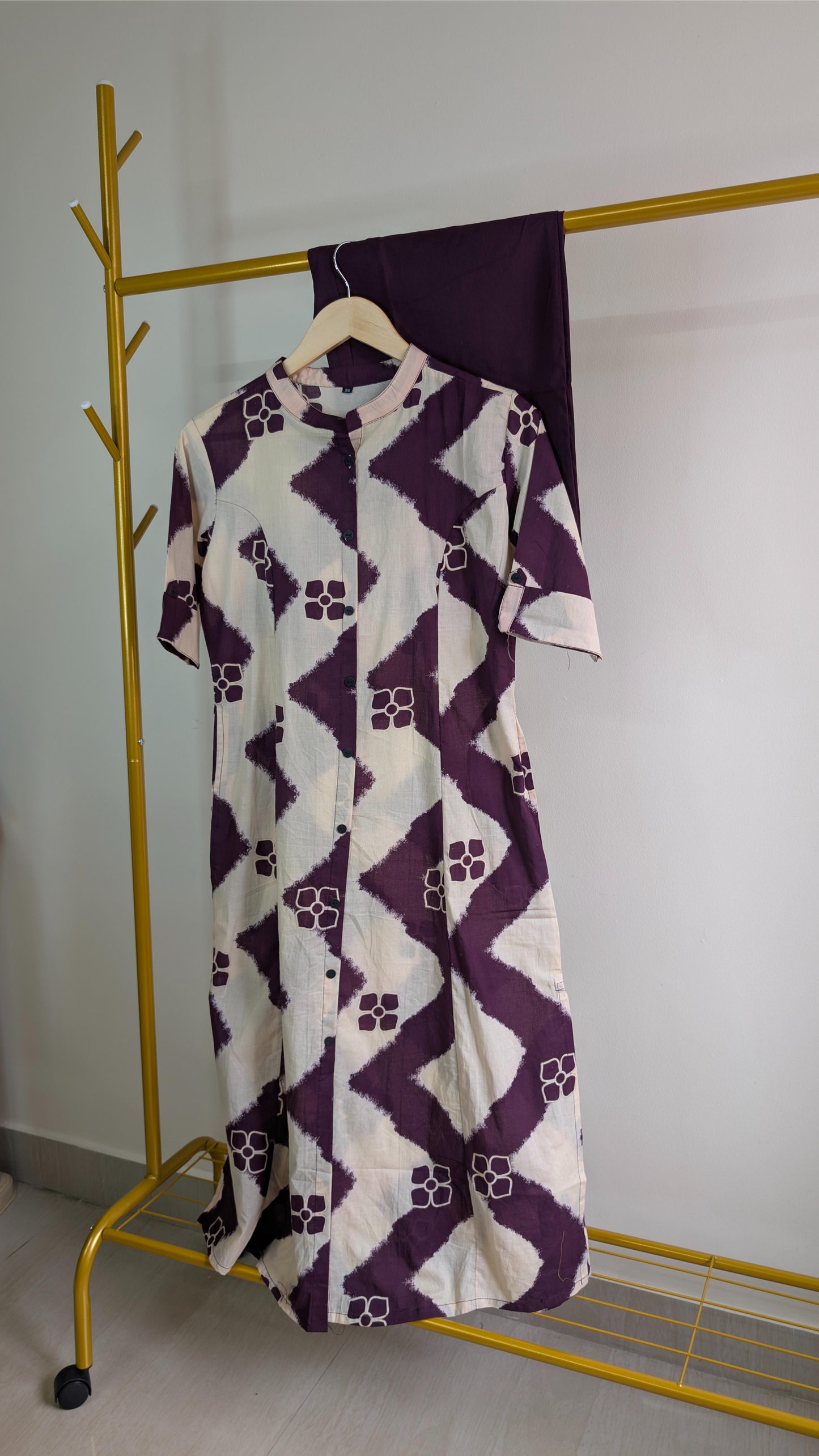 Geometric Print Button-Down Cotton Kurti Set – Multiple Colors Available (AC00036)