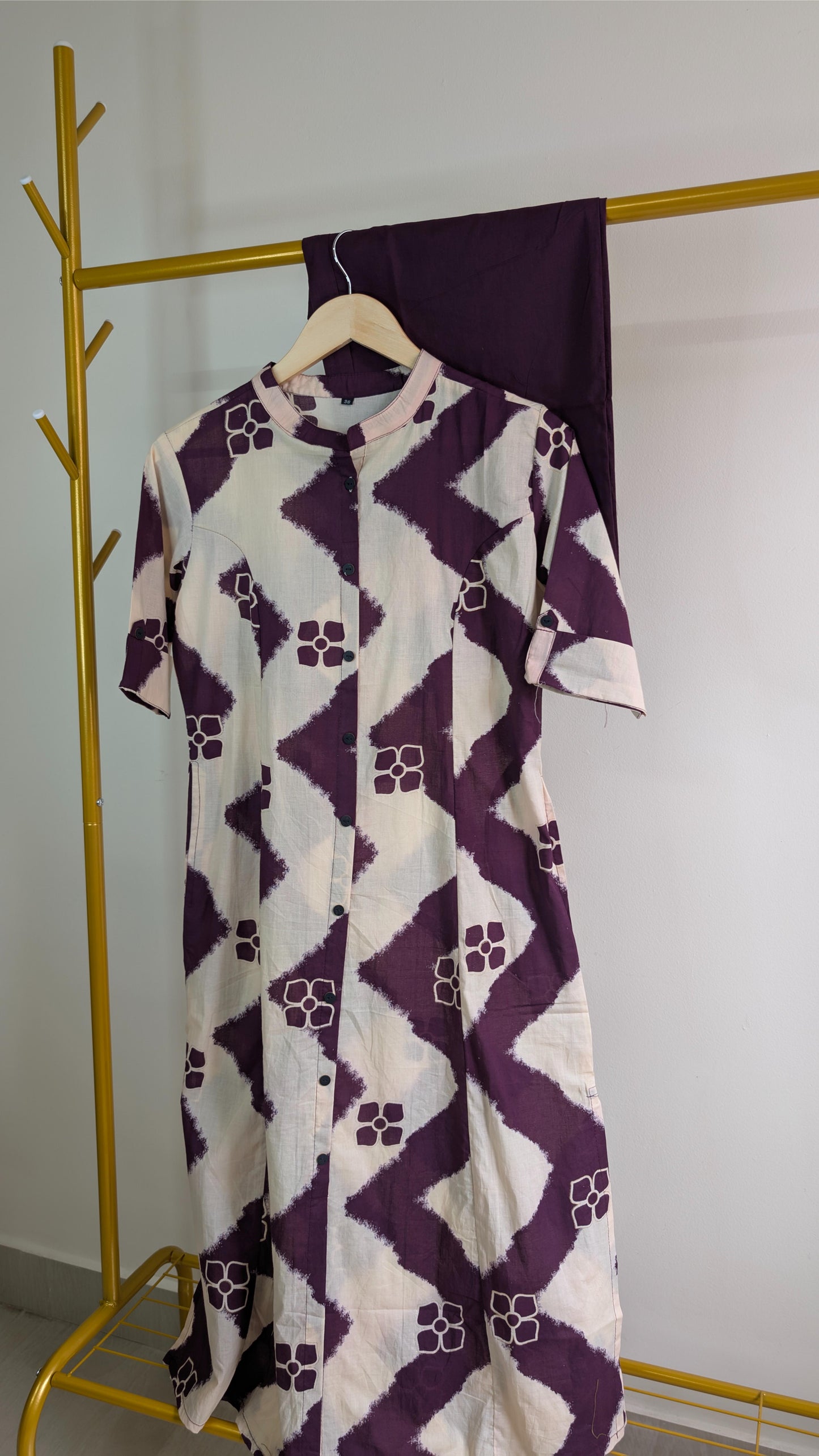 Geometric Print Button-Down Cotton Kurti Set – Multiple Colors Available (AC00036)