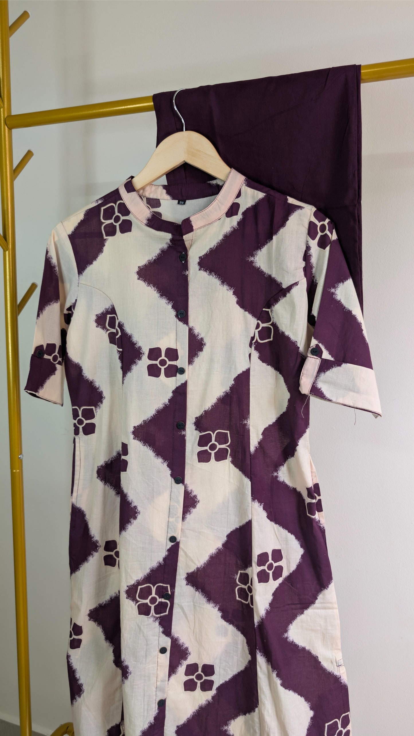 Geometric Print Button-Down Cotton Kurti Set – Multiple Colors Available (AC00036)