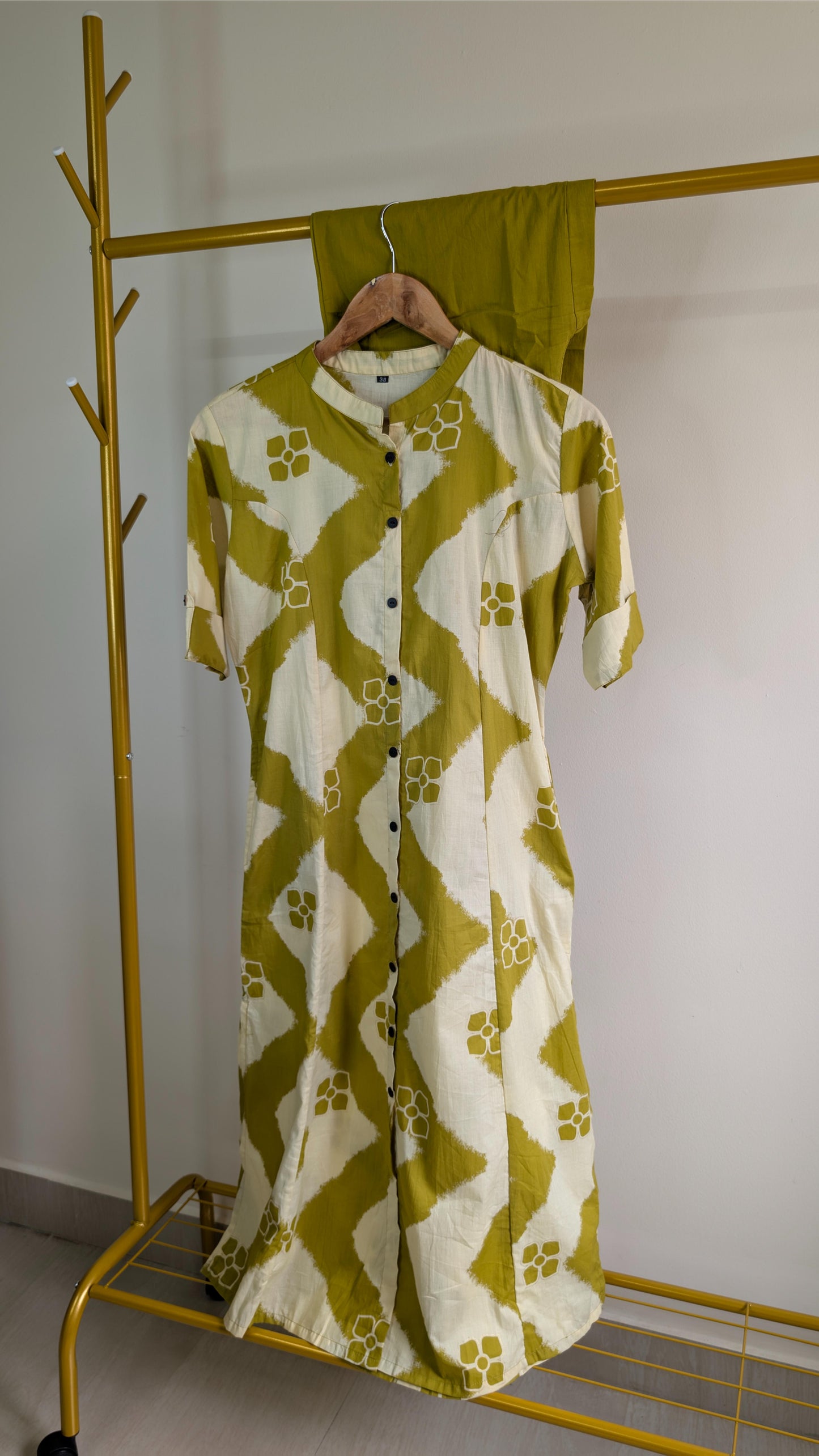 Geometric Print Button-Down Cotton Kurti Set – Multiple Colors Available (AC00036)