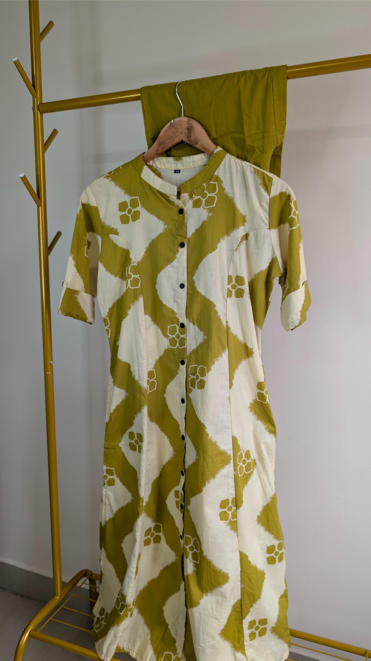 Geometric Print Button-Down Cotton Kurti Set – Multiple Colors Available (AC00036)