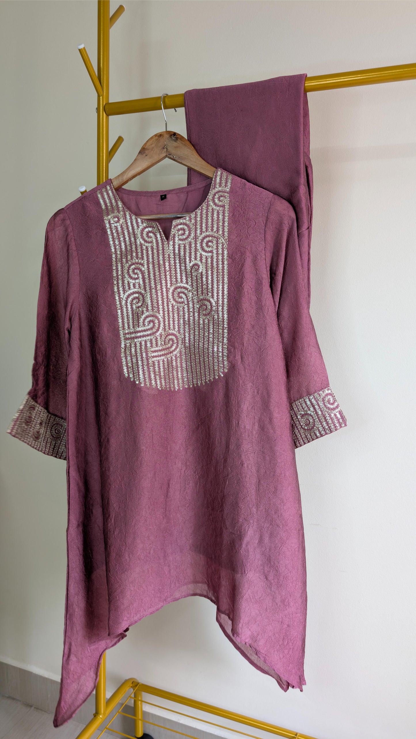 Elegant Mauve Co-Ord Set with Intricate White Embroidery – Soft Cotton Fabric (AC00030)