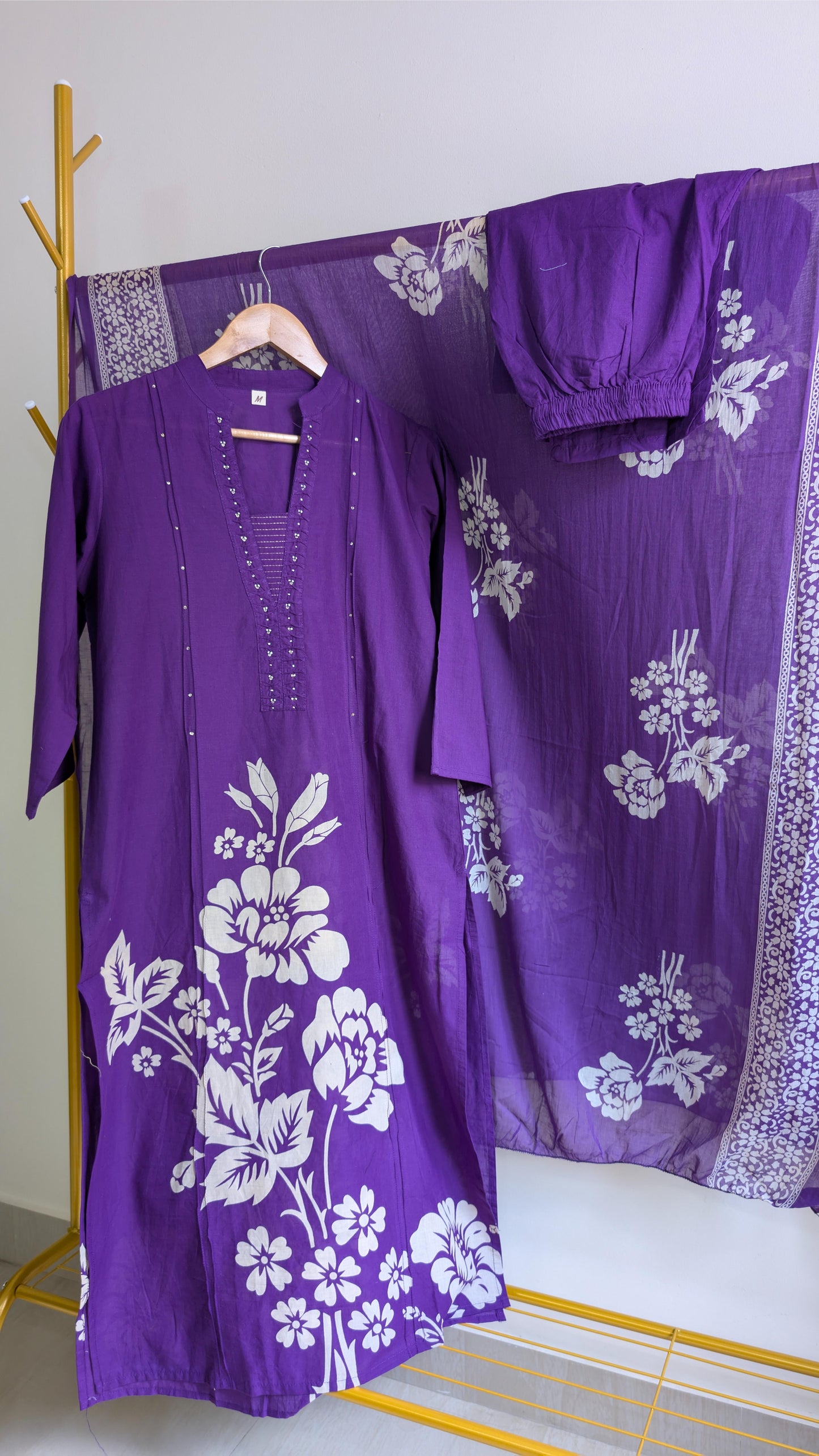 Elegant Purple Floral Cotton Kurta Set for Women - Comfortable & Stylish Daily Wear (AC00004)