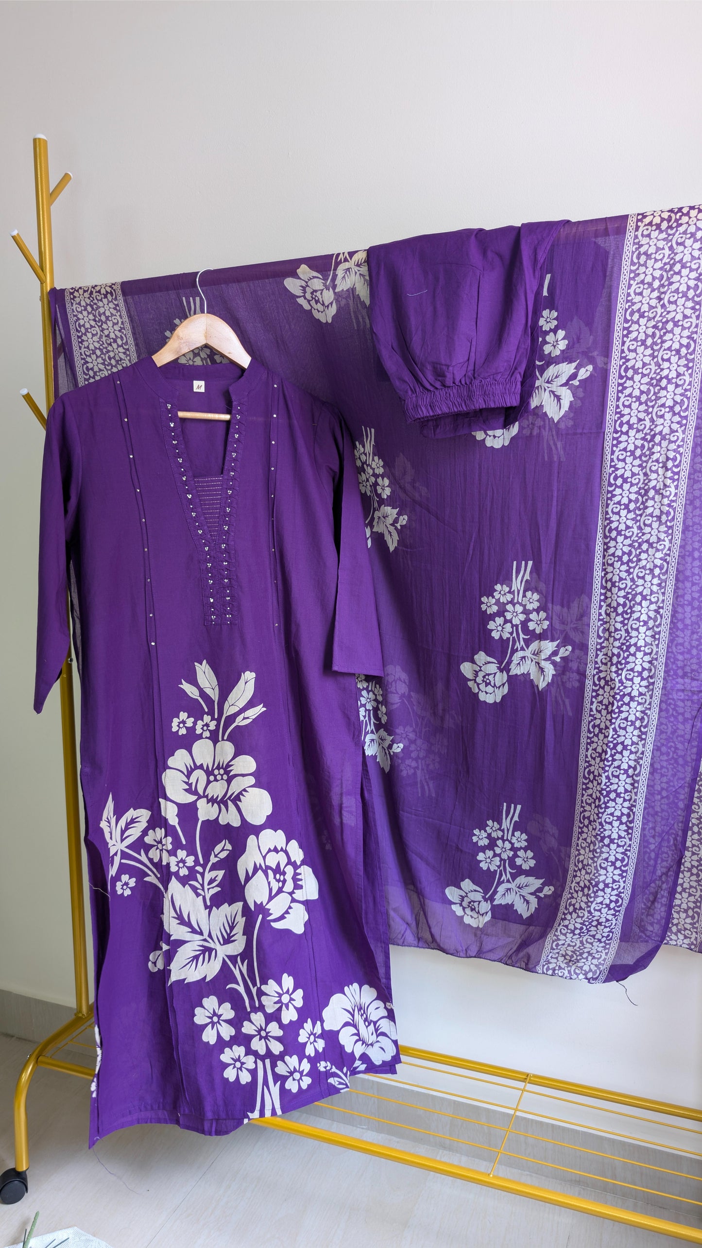 Elegant Purple Floral Cotton Kurta Set for Women - Comfortable & Stylish Daily Wear (AC00004)
