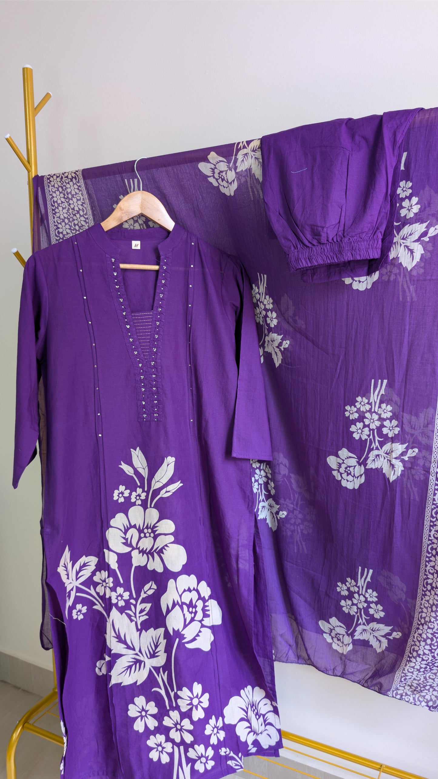 Elegant Purple Floral Cotton Kurta Set for Women - Comfortable & Stylish Daily Wear (AC00004)