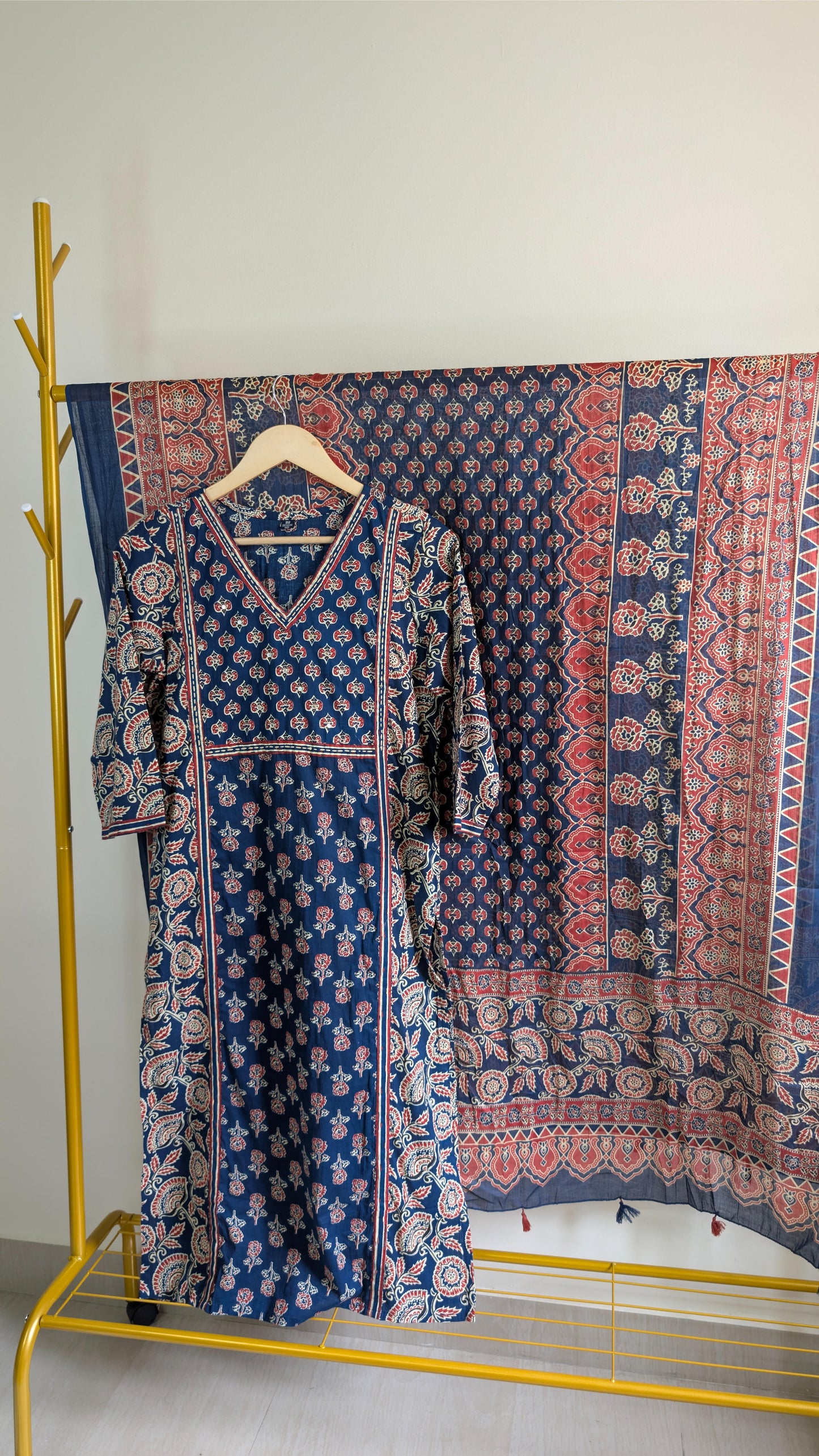Traditional Indigo Blue Cotton Kurta Set with Dupatta – Ajrakh-Inspired Hand Block Print (AC00039)