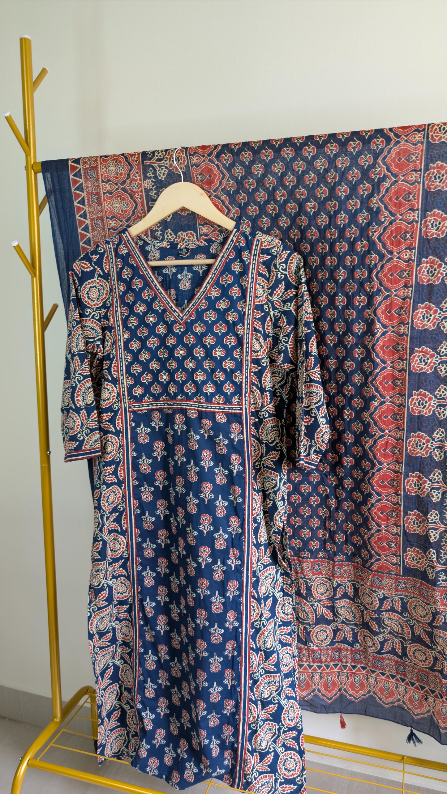 Traditional Indigo Blue Cotton Kurta Set with Dupatta – Ajrakh-Inspired Hand Block Print (AC00039)