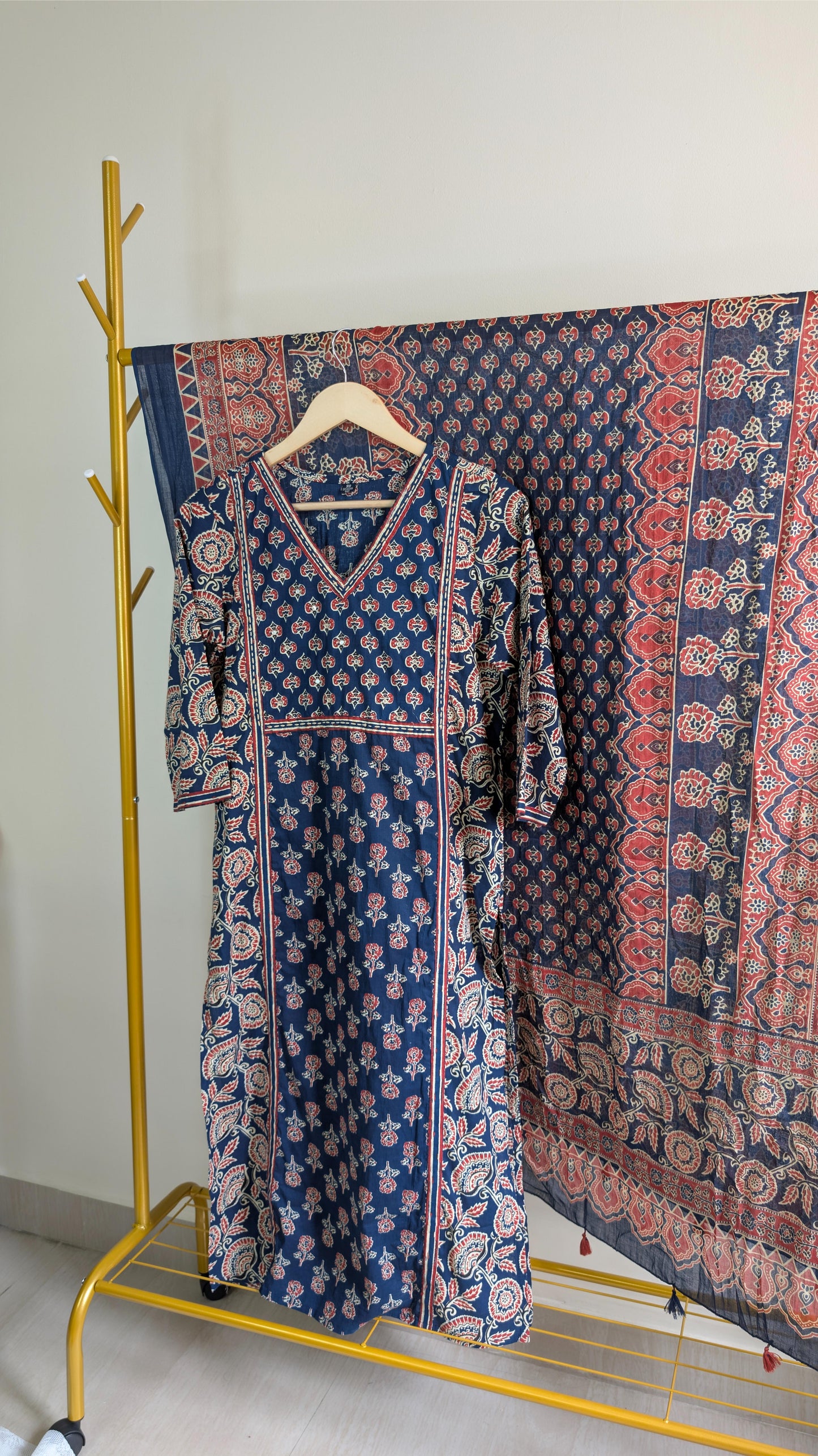 Traditional Indigo Blue Cotton Kurta Set with Dupatta – Ajrakh-Inspired Hand Block Print (AC00039)