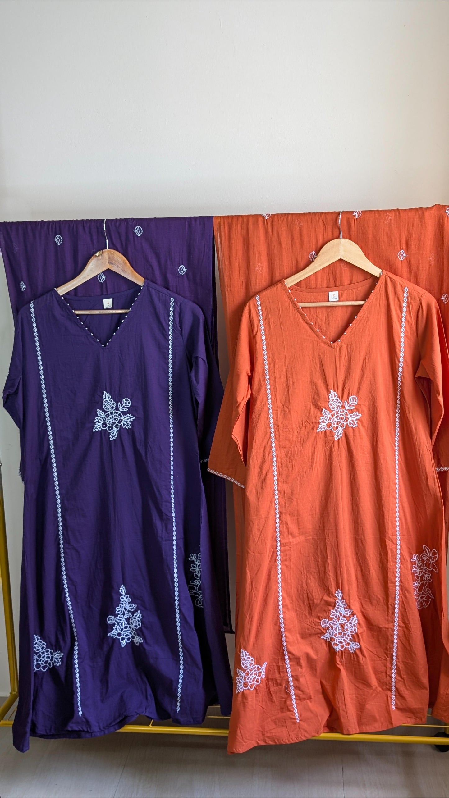 Premium Mul Cotton 3-Piece Kurti Set for Women – Soft & Breathable Ethnic Wear in Orange & Purple (AC00031)