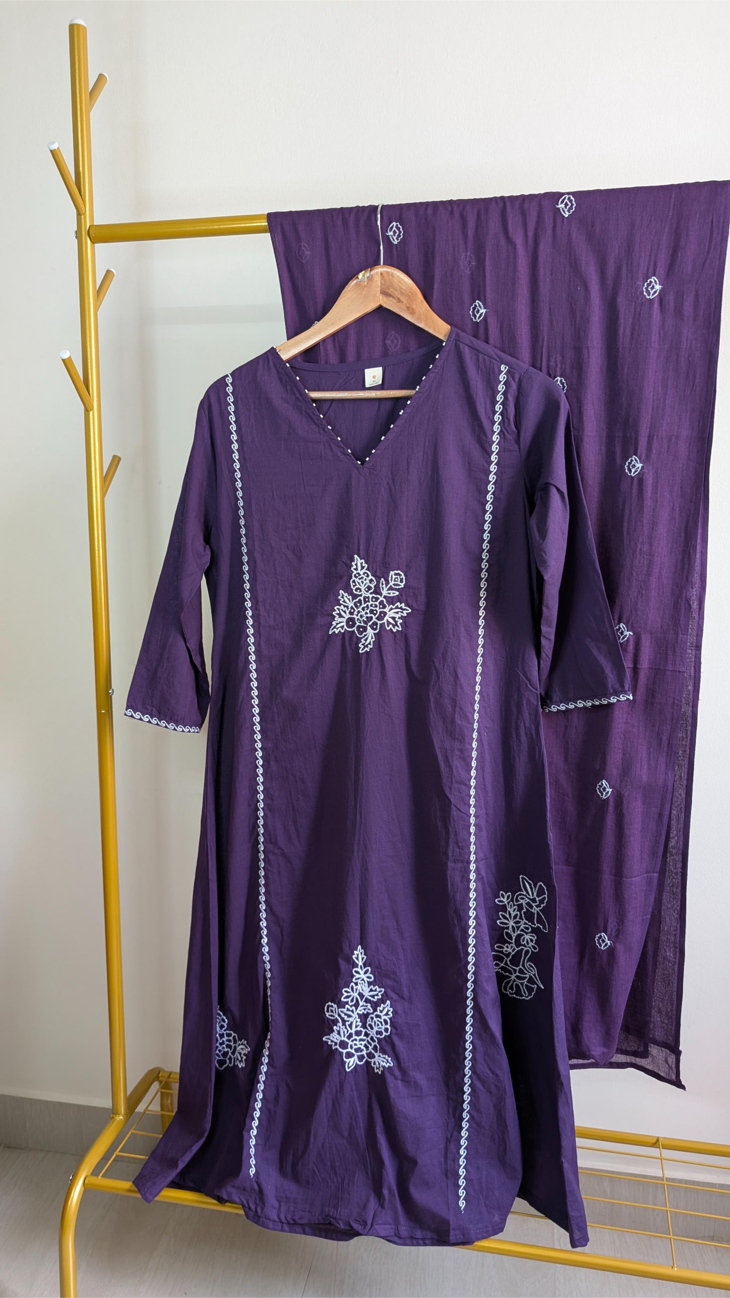 Premium Mul Cotton 3-Piece Kurti Set for Women – Soft & Breathable Ethnic Wear in Orange & Purple (AC00031)