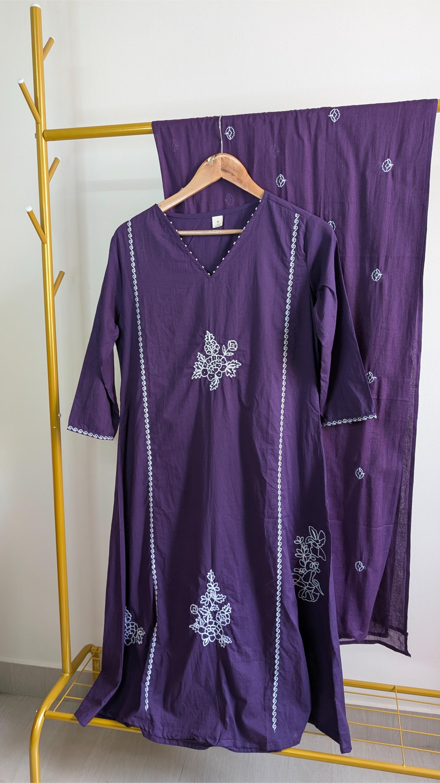 Premium Mul Cotton 3-Piece Kurti Set for Women – Soft & Breathable Ethnic Wear in Orange & Purple (AC00031)