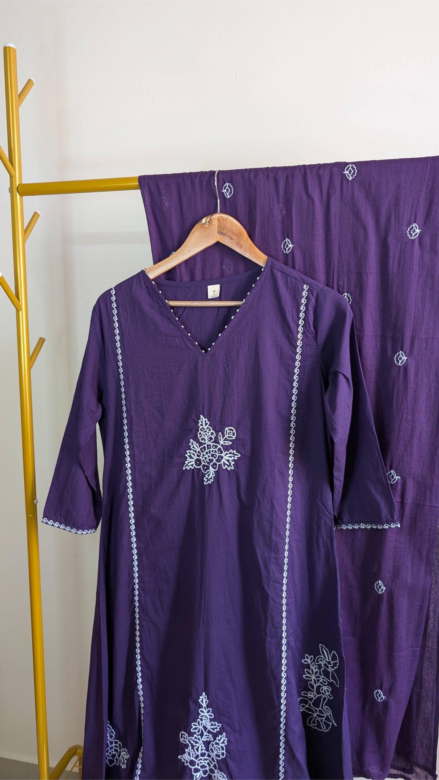 Premium Mul Cotton 3-Piece Kurti Set for Women – Soft & Breathable Ethnic Wear in Orange & Purple (AC00031)