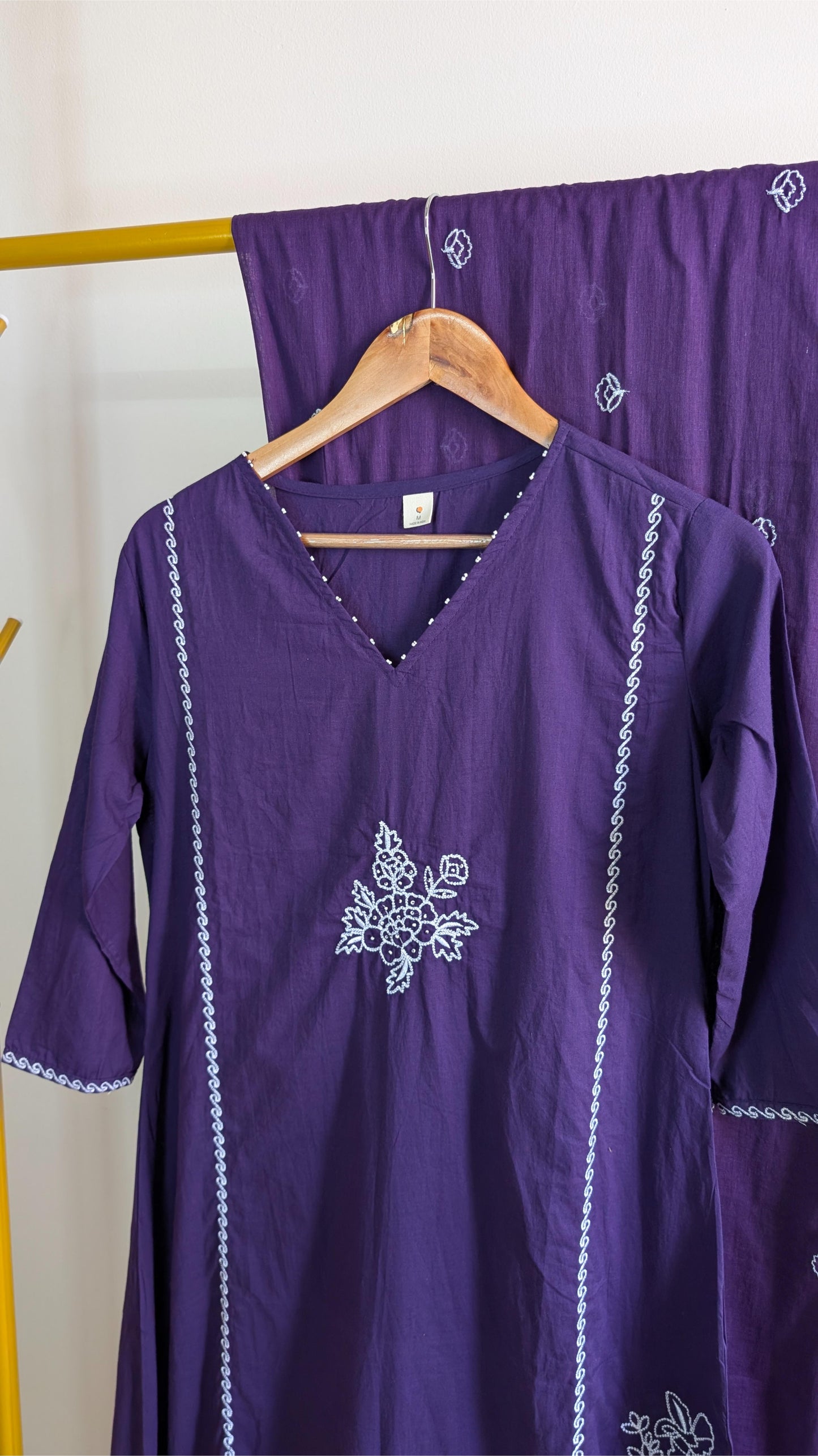 Premium Mul Cotton 3-Piece Kurti Set for Women – Soft & Breathable Ethnic Wear in Orange & Purple (AC00031)