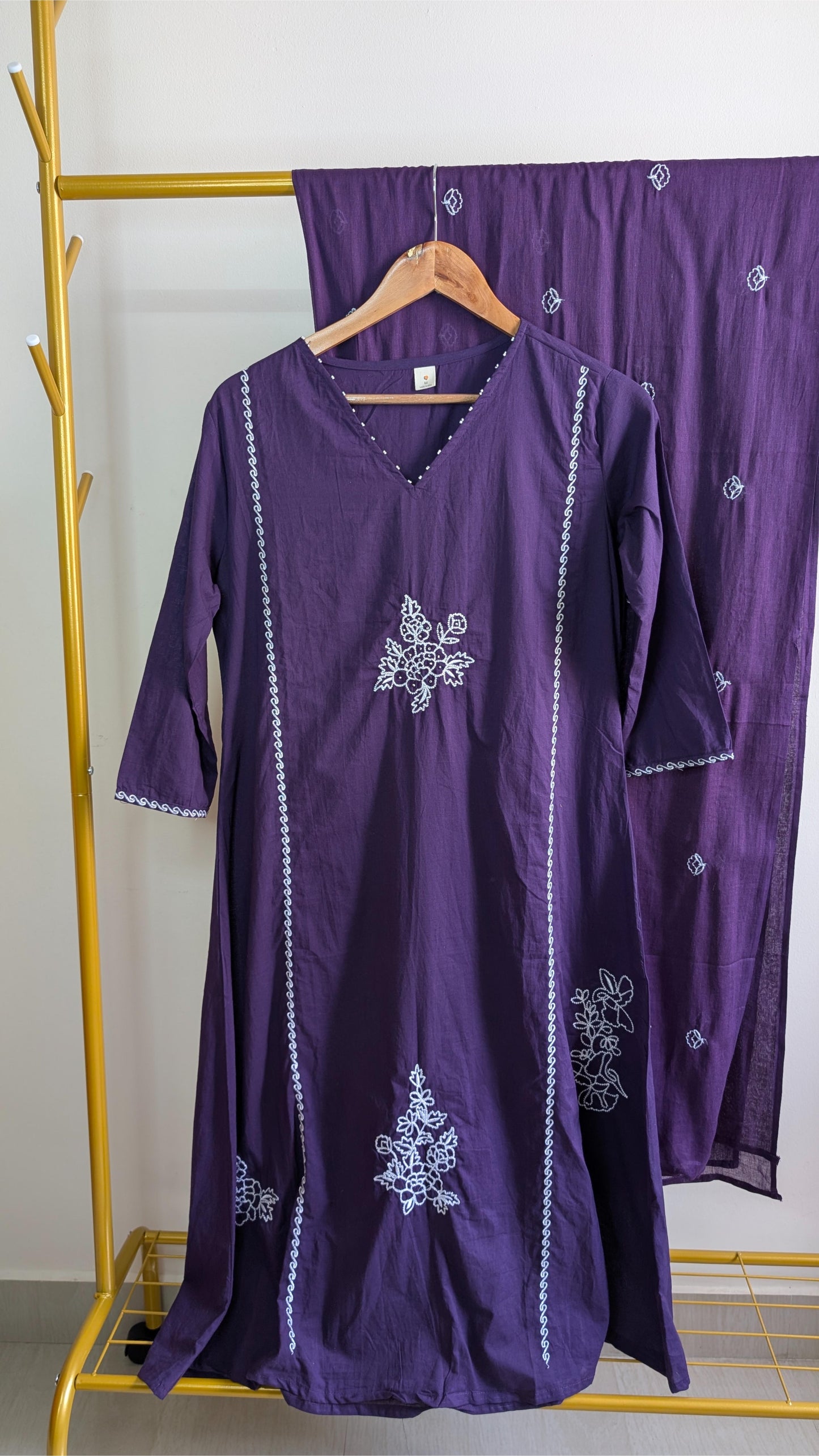 Premium Mul Cotton 3-Piece Kurti Set for Women – Soft & Breathable Ethnic Wear in Orange & Purple (AC00031)