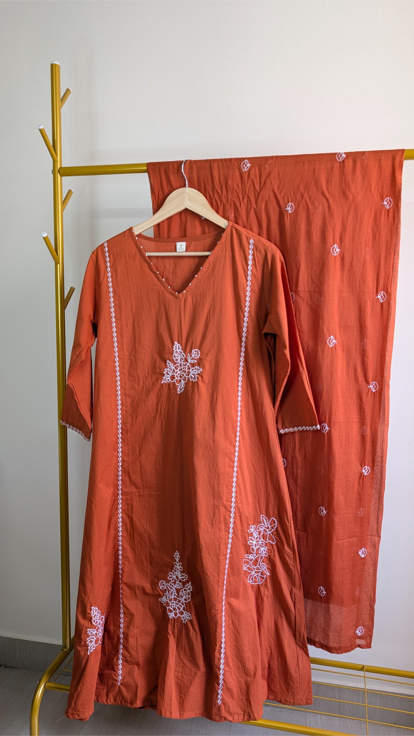 Premium Mul Cotton 3-Piece Kurti Set for Women – Soft & Breathable Ethnic Wear in Orange & Purple (AC00031)