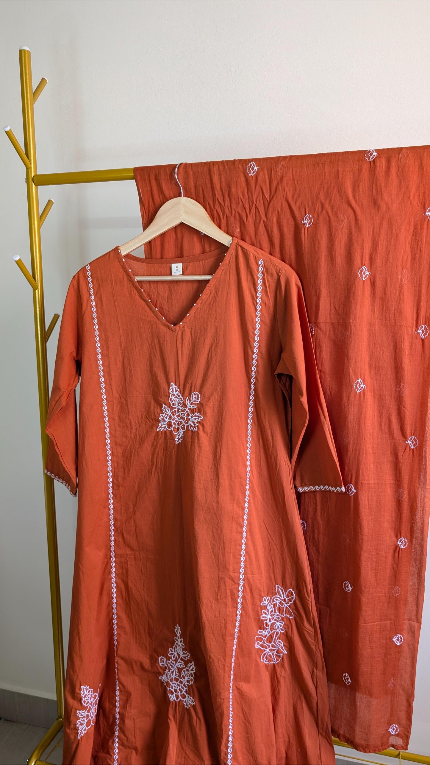 Premium Mul Cotton 3-Piece Kurti Set for Women – Soft & Breathable Ethnic Wear in Orange & Purple (AC00031)