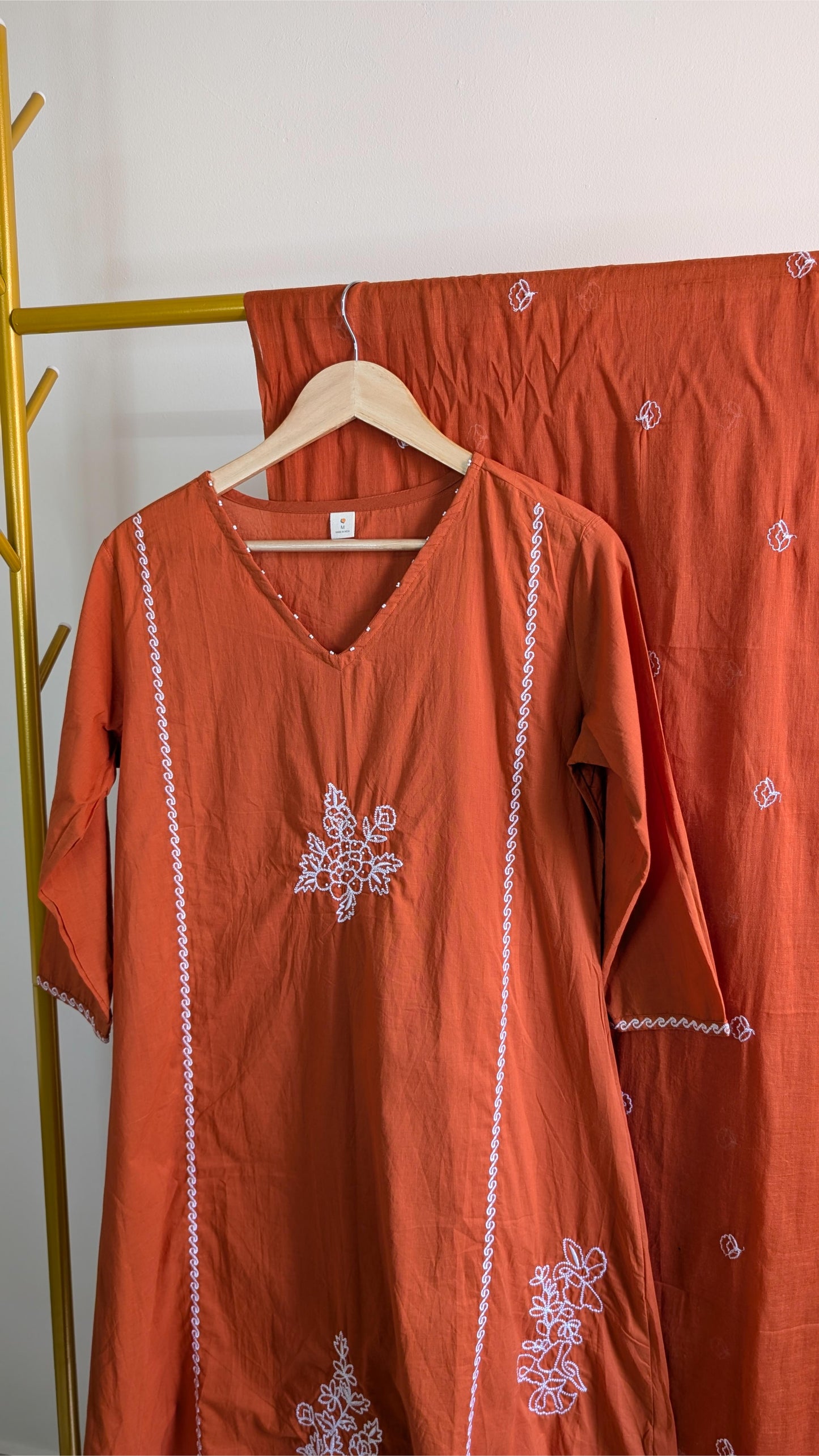 Premium Mul Cotton 3-Piece Kurti Set for Women – Soft & Breathable Ethnic Wear in Orange & Purple (AC00031)