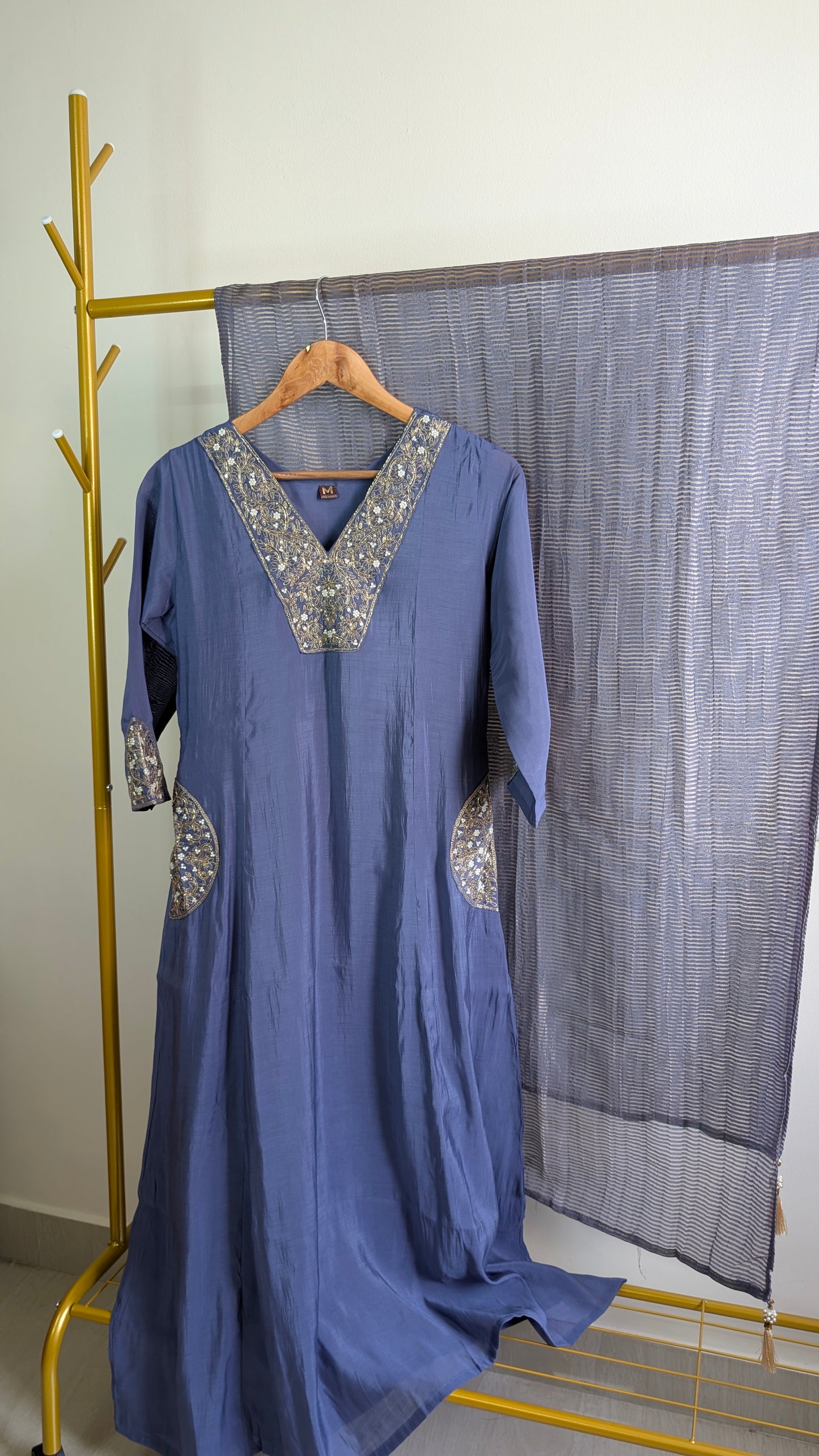 Mul Chanderi Kurti Set with Hand Embroidery | Elegant Festive & Party Wear (AC00047)