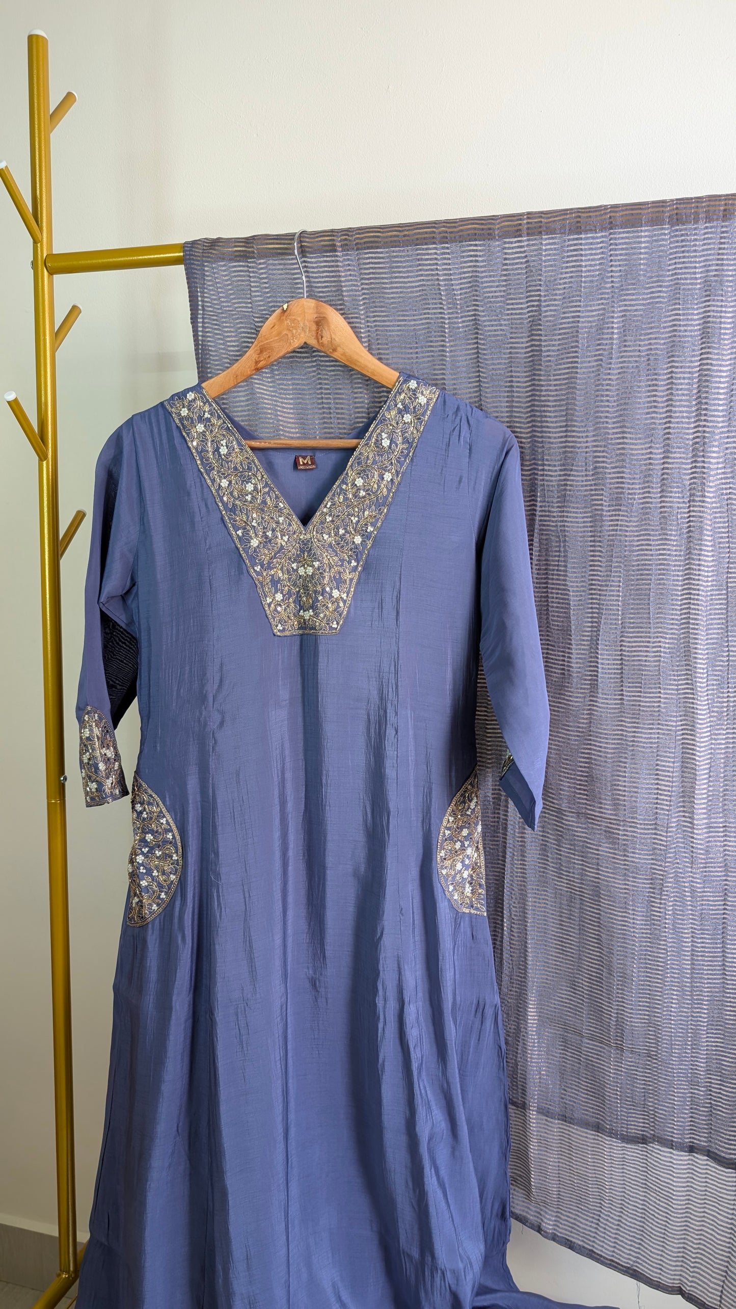 Mul Chanderi Kurti Set with Hand Embroidery | Elegant Festive & Party Wear (AC00047)