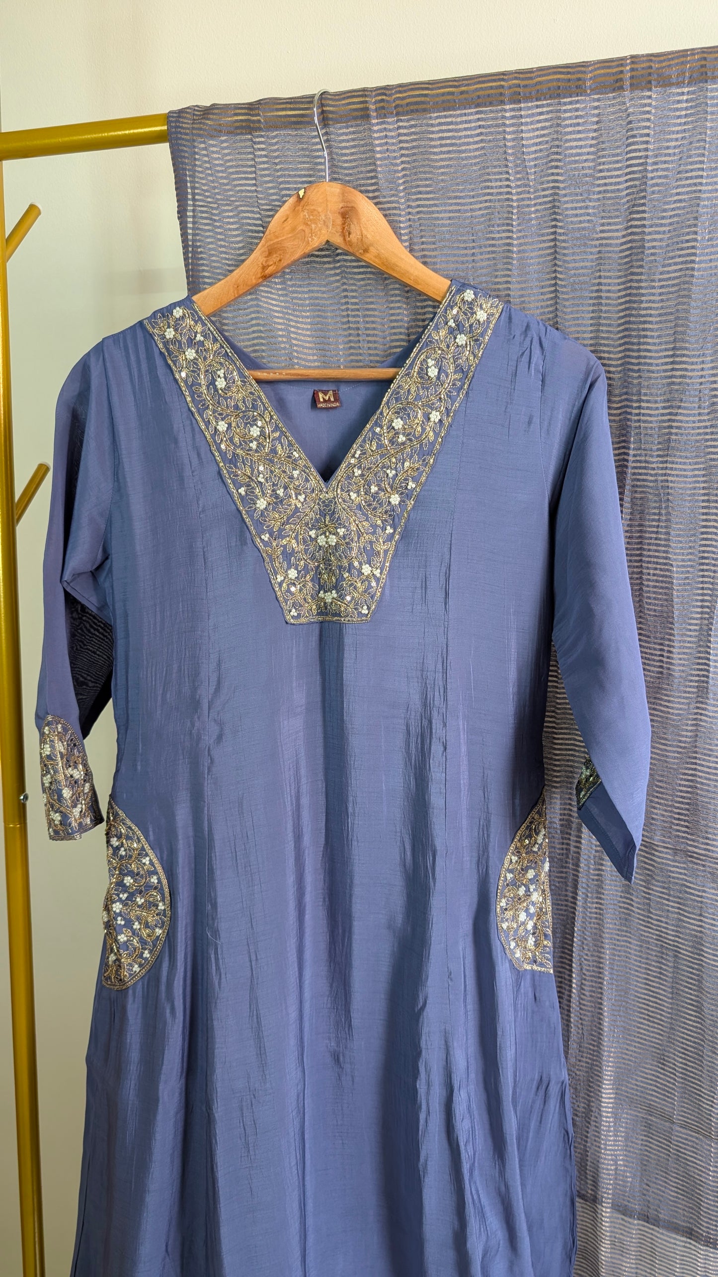 Mul Chanderi Kurti Set with Hand Embroidery | Elegant Festive & Party Wear (AC00047)