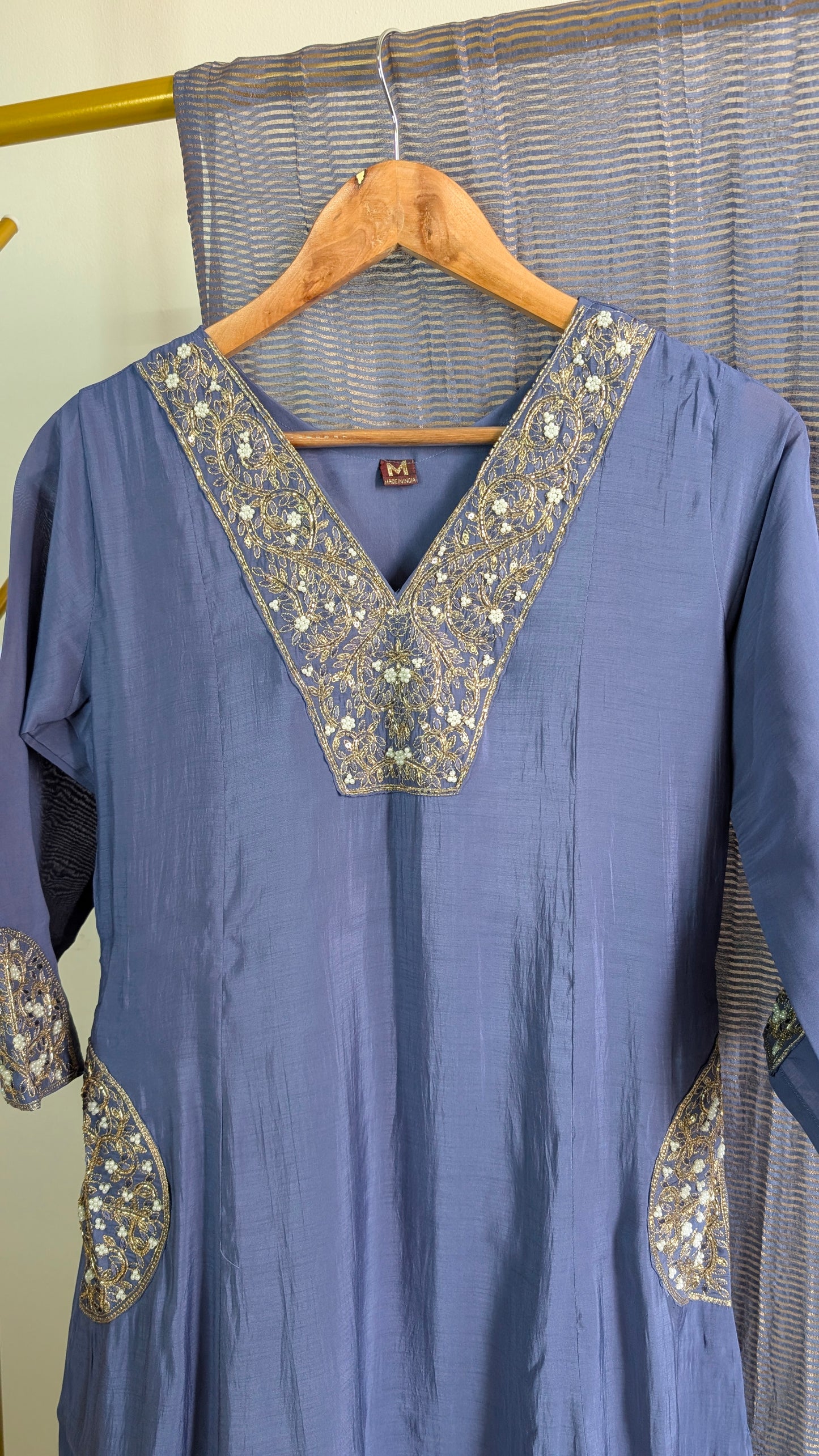 Mul Chanderi Kurti Set with Hand Embroidery | Elegant Festive & Party Wear (AC00047)