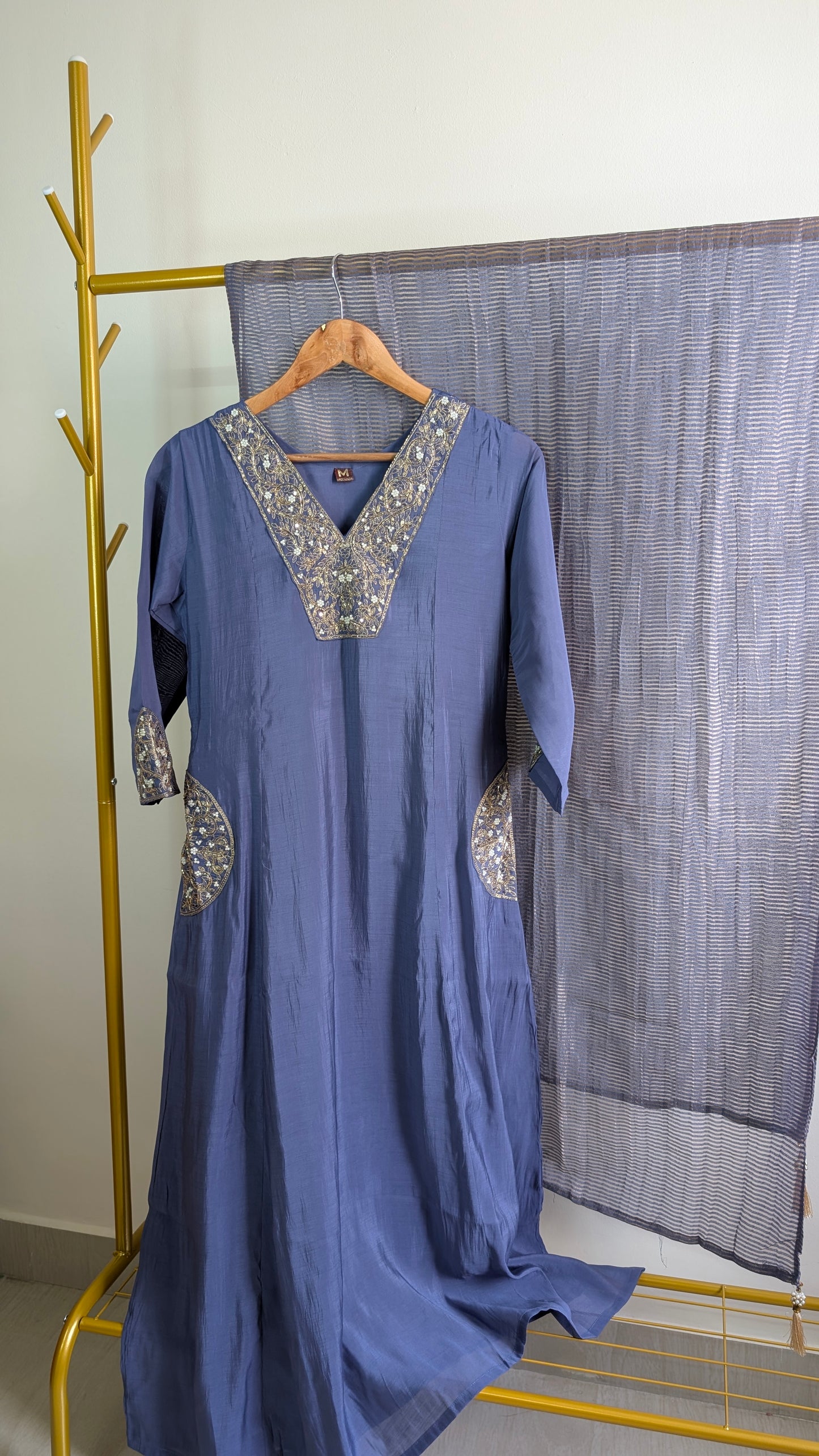 Mul Chanderi Kurti Set with Hand Embroidery | Elegant Festive & Party Wear (AC00047)