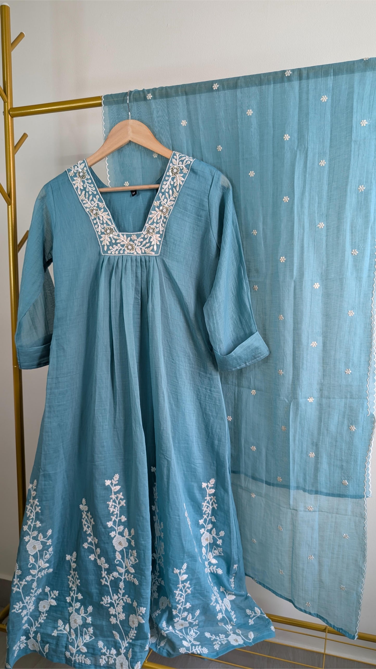 Elegant Thread Work Mul Chanderi Kurti Set with Embroidered Details (AC00046)