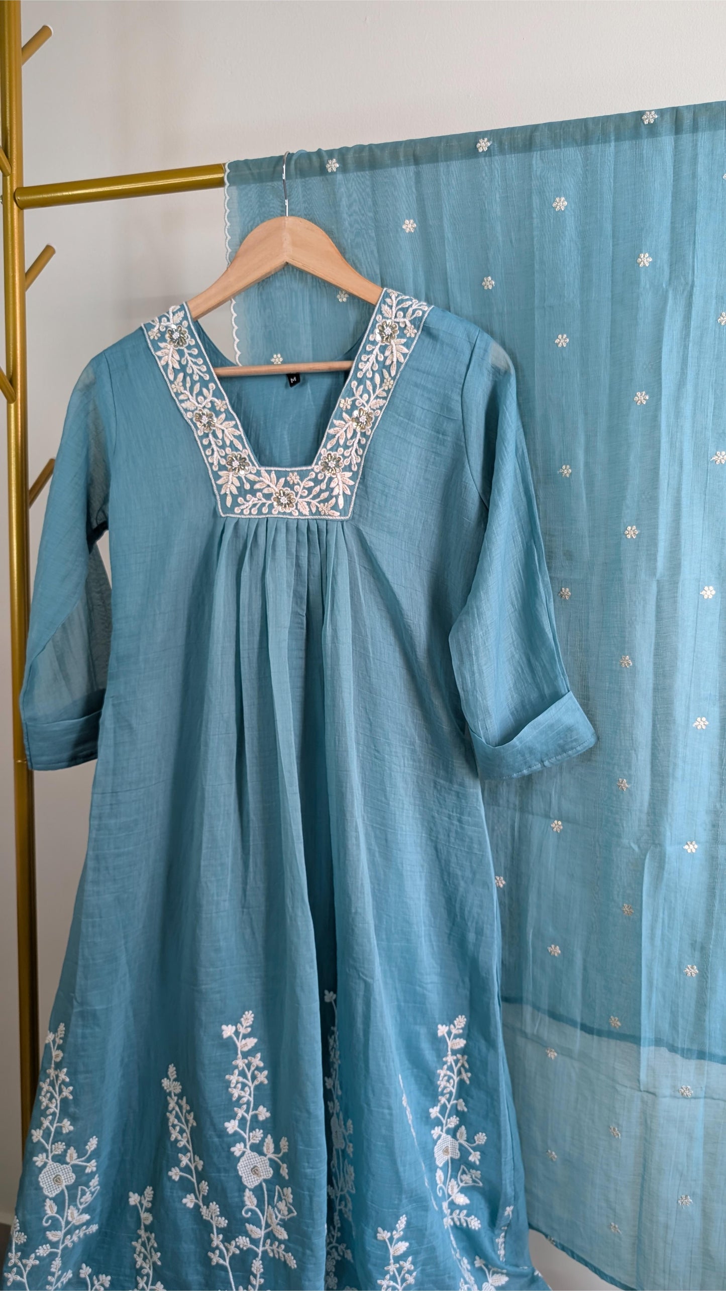 Elegant Thread Work Mul Chanderi Kurti Set with Embroidered Details (AC00046)