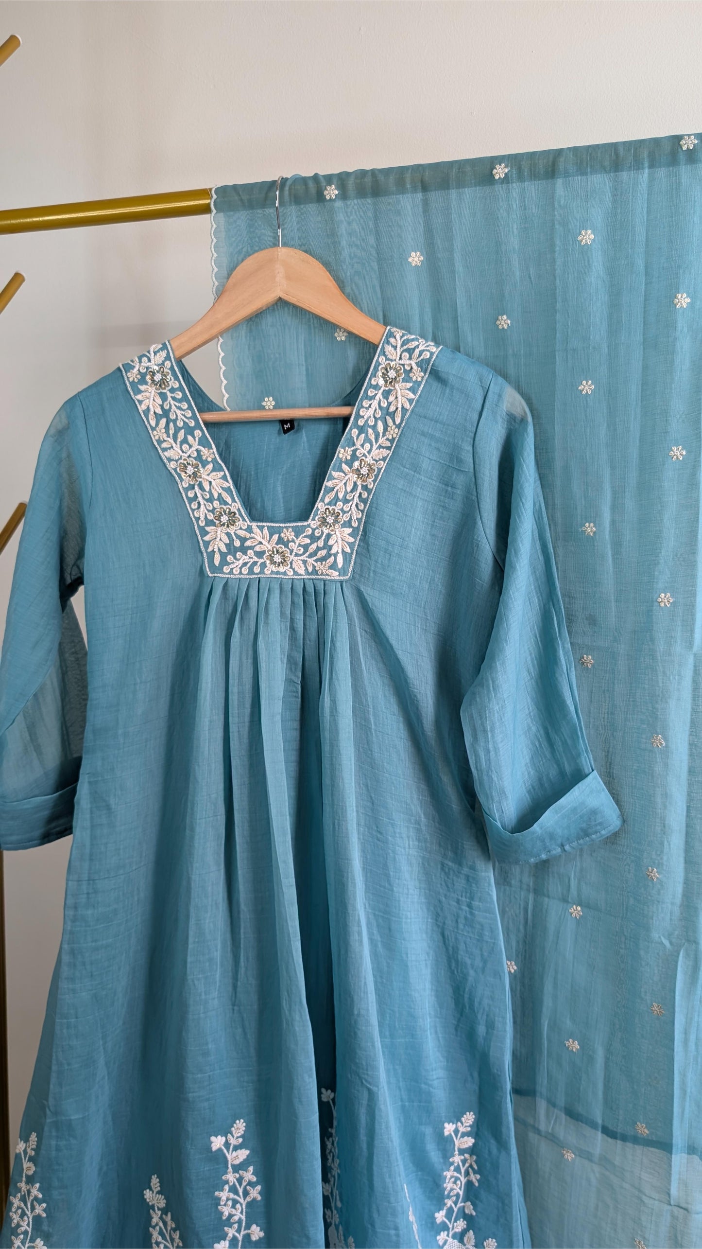 Elegant Thread Work Mul Chanderi Kurti Set with Embroidered Details (AC00046)